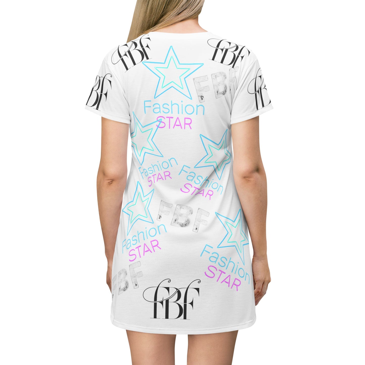 Trendy Graphic T-Shirt Dress, Fashion Star, Casual Summer Wear, Cute Outfit for Teens, Stylish Gift for Birthdays, Festivals, Everyday Use
