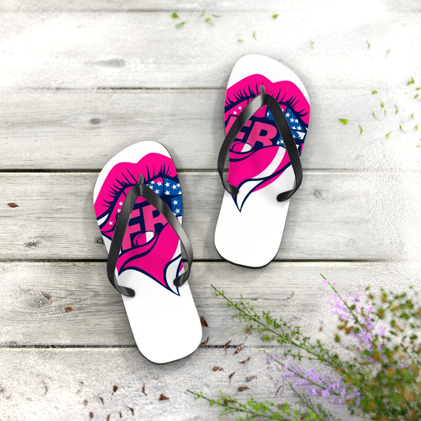Patriotic Flip Flops with Kiss Design | Fun Summer Footwear, Vacation Sandals, Memorial Day, 4th of July, Beachwear