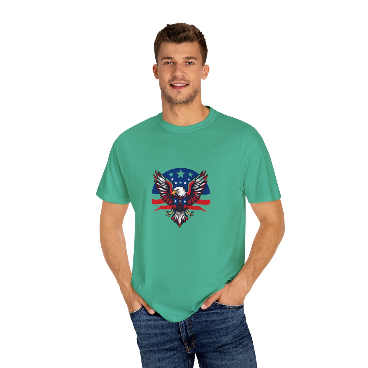 Patriotic T-Shirt with Eagle Graphic | Faith By Flag Tee, Unisex Apparel, Independence Day Shirt, Casual Wear, Gift for Veterans