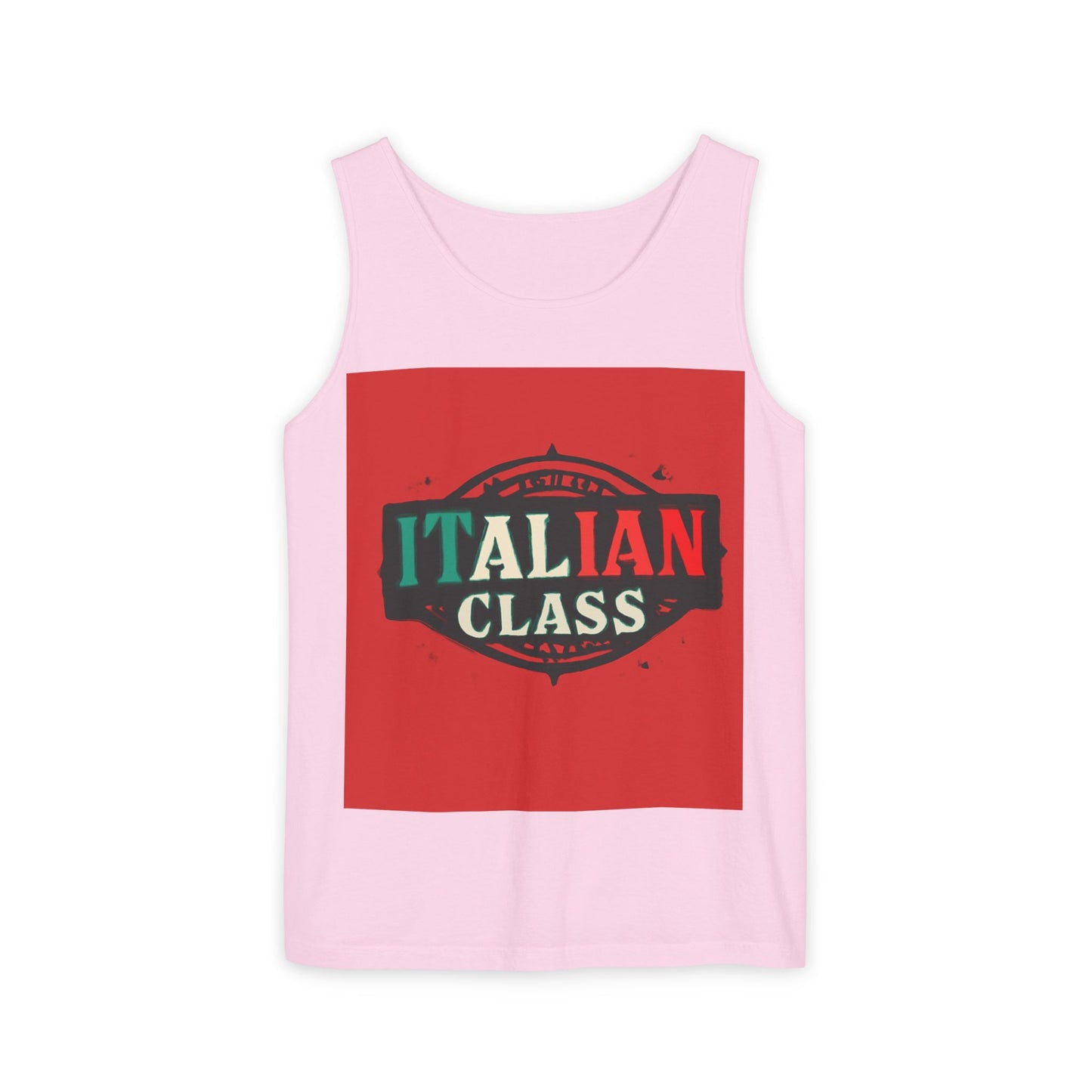 Italian Class Unisex Garment-Dyed Tank Top, Casual Summer Wear, Italian Heritage Gift, Foodie Apparel, Vacation Top