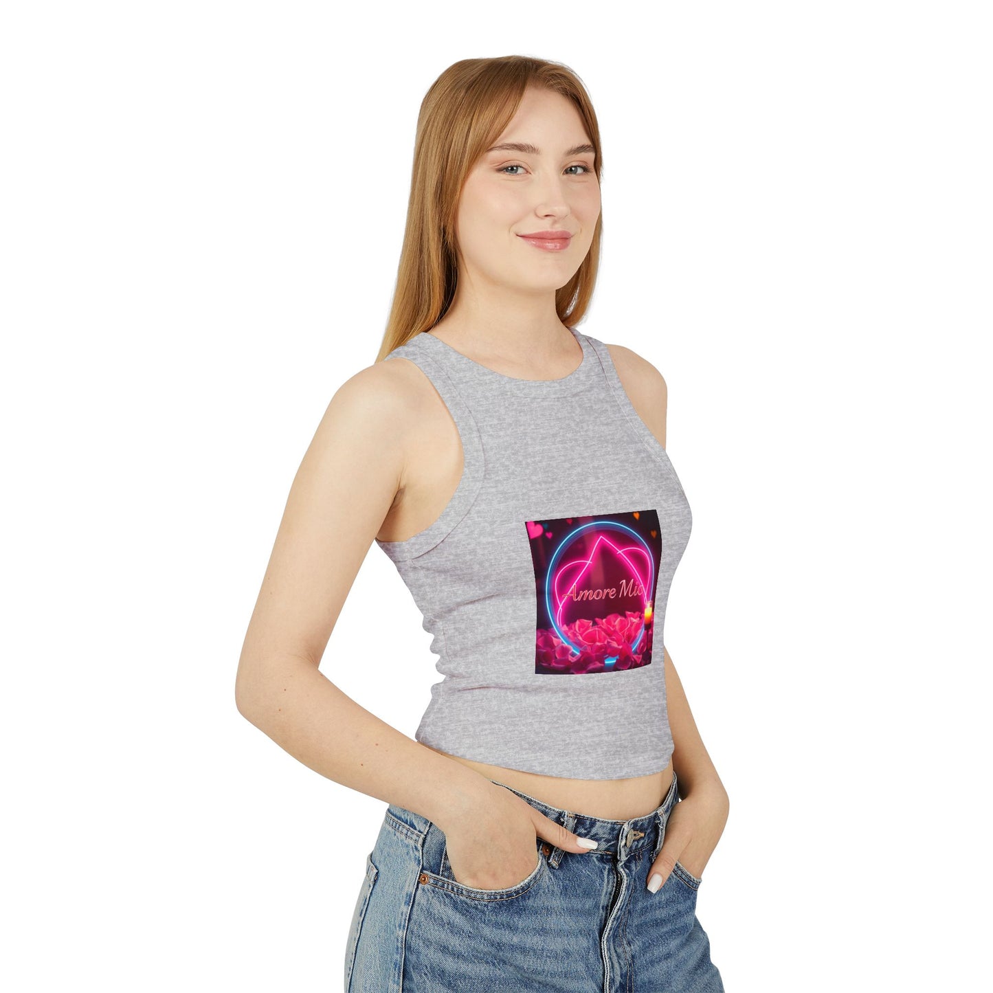 Romantic Graphic Racerback Tank, Cute Summer Top, Feminine Casual Wear, Heart Design, Gift for Her