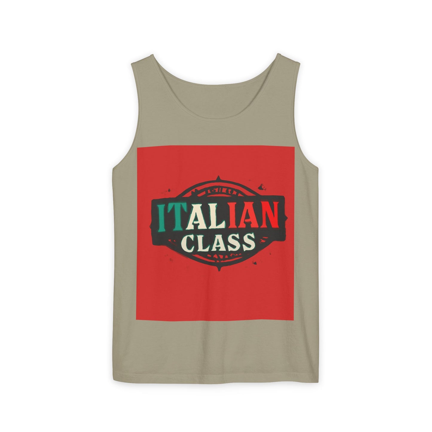 Italian Class Unisex Garment-Dyed Tank Top, Casual Summer Wear, Italian Heritage Gift, Foodie Apparel, Vacation Top