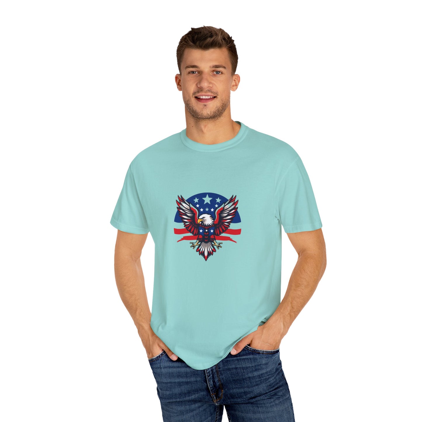 Patriotic T-Shirt with Eagle Graphic | Faith By Flag Tee, Unisex Apparel, Independence Day Shirt, Casual Wear, Gift for Veterans