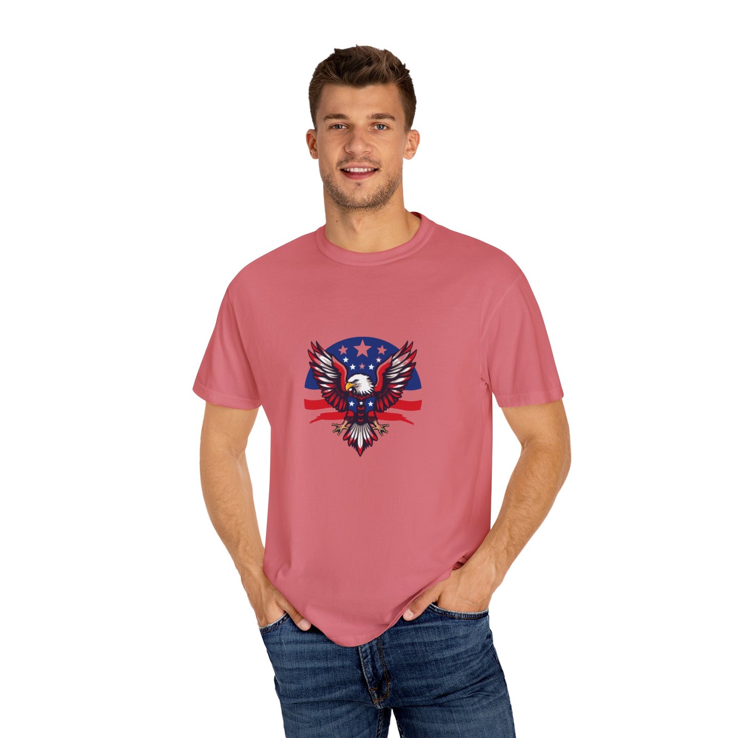Patriotic T-Shirt with Eagle Graphic | Faith By Flag Tee, Unisex Apparel, Independence Day Shirt, Casual Wear, Gift for Veterans