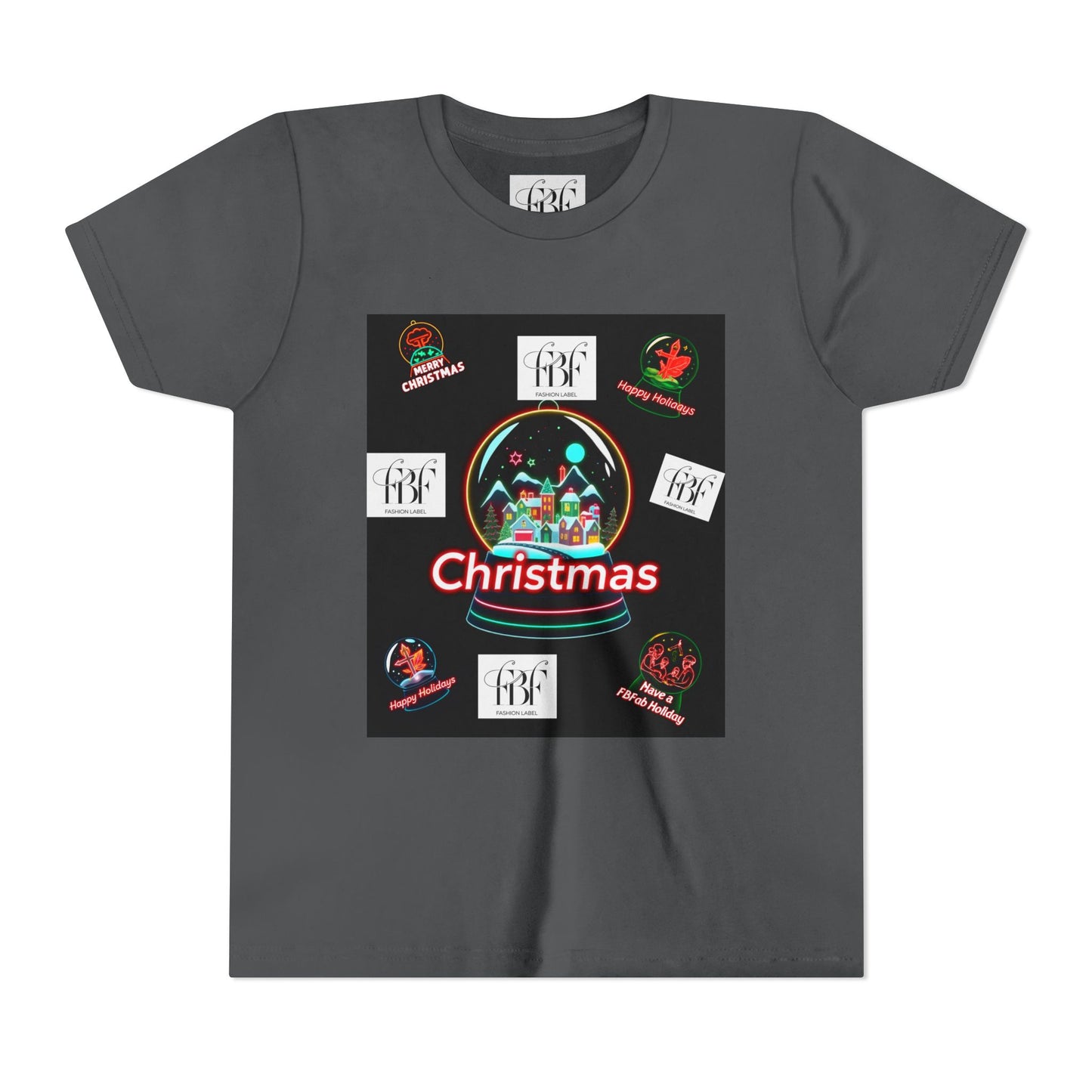 Youth Christmas Short Sleeve Tee, Holiday Tee, Xmas Gift for Kids, Fun Tee for Celebrations, Winter Festive Shirt