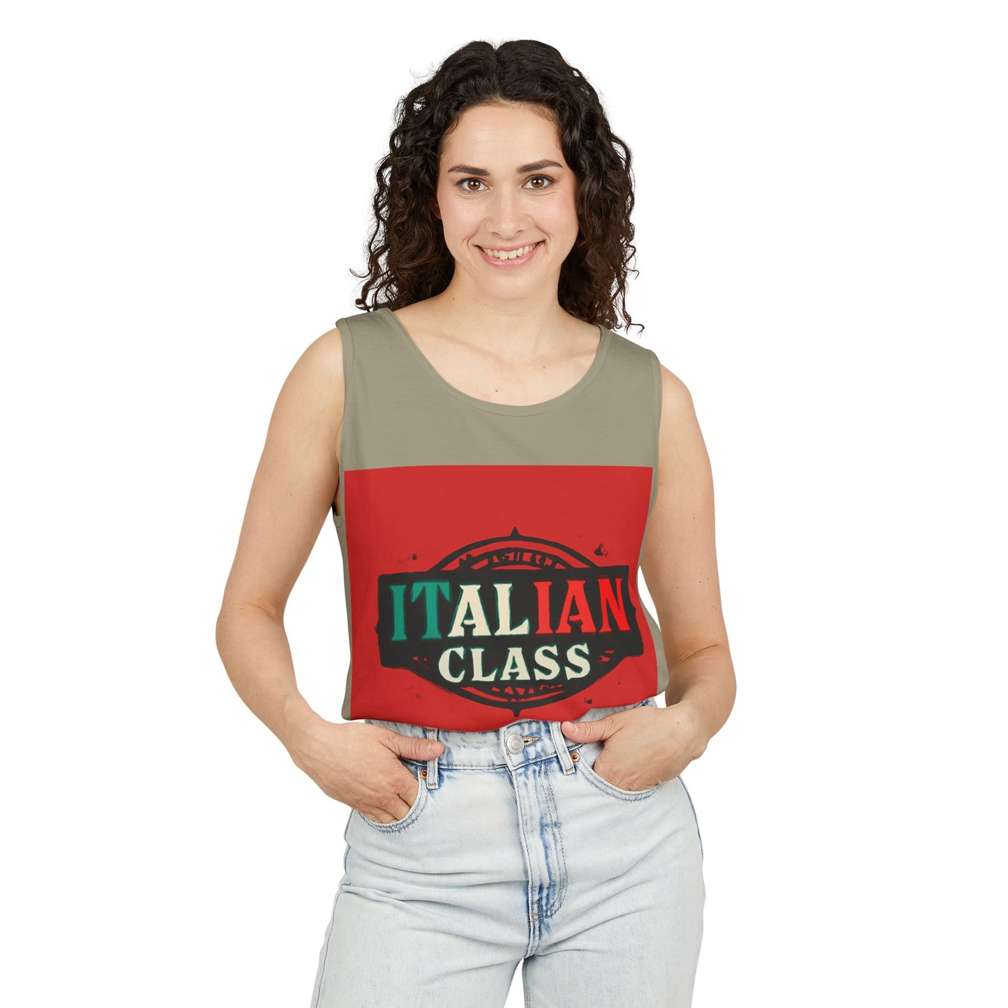 Italian Class Unisex Garment-Dyed Tank Top, Casual Summer Wear, Italian Heritage Gift, Foodie Apparel, Vacation Top