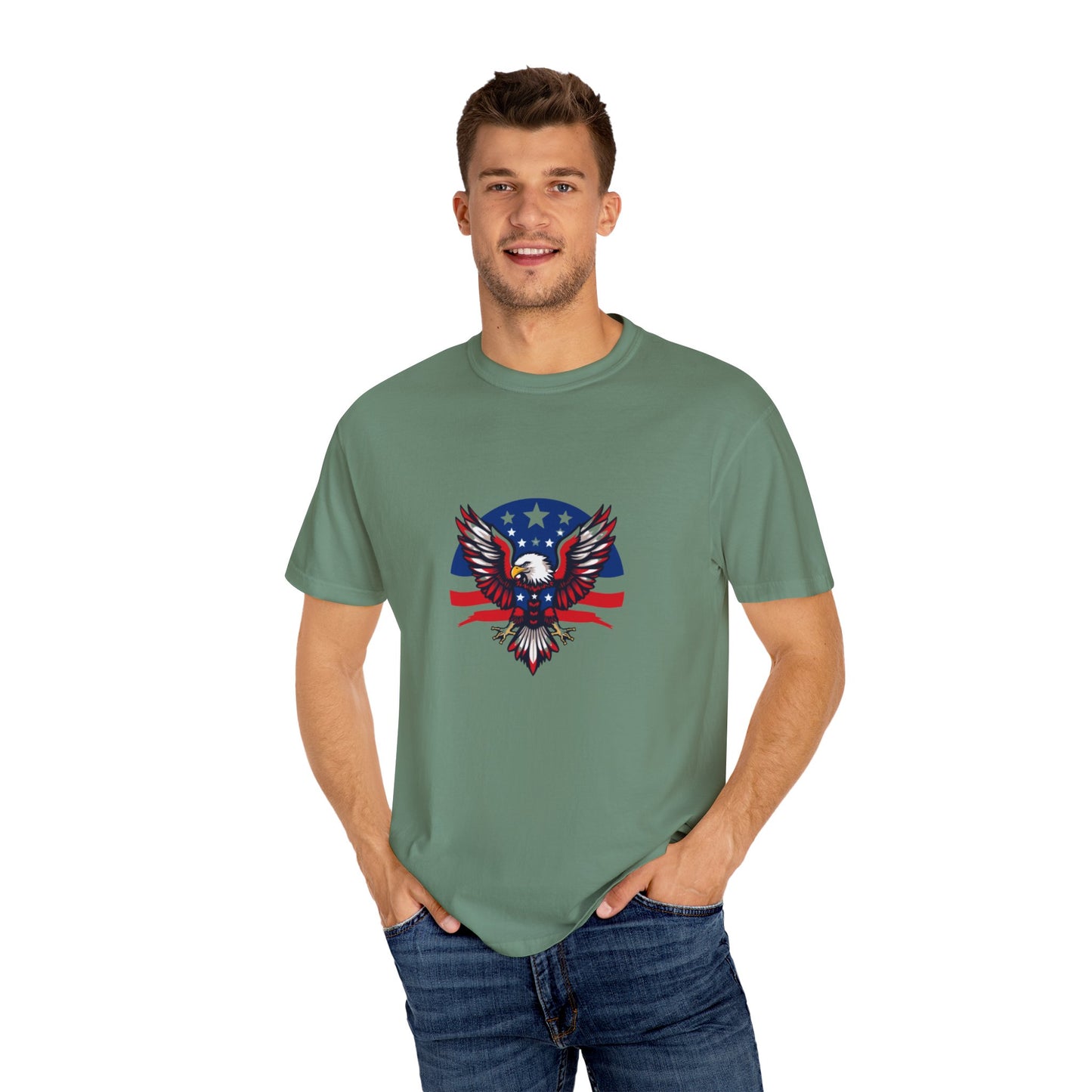 Patriotic T-Shirt with Eagle Graphic | Faith By Flag Tee, Unisex Apparel, Independence Day Shirt, Casual Wear, Gift for Veterans