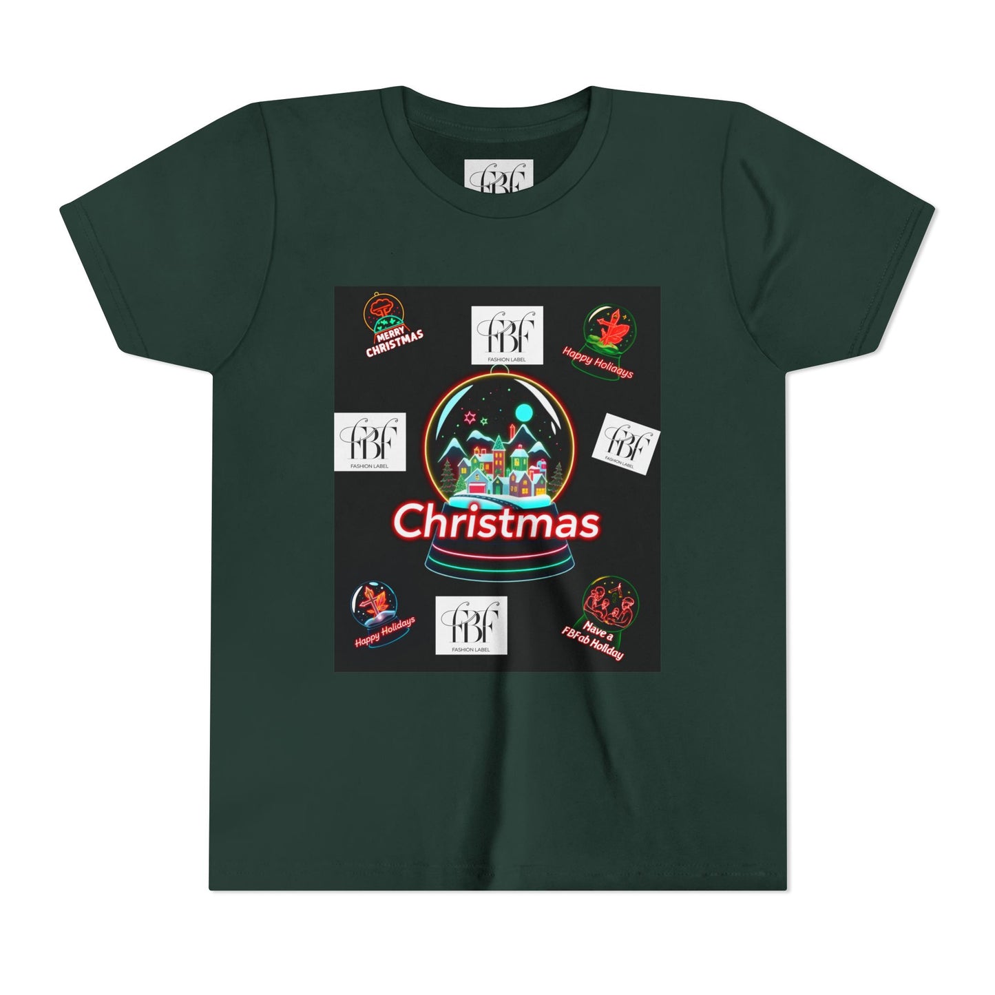 Youth Christmas Short Sleeve Tee, Holiday Tee, Xmas Gift for Kids, Fun Tee for Celebrations, Winter Festive Shirt