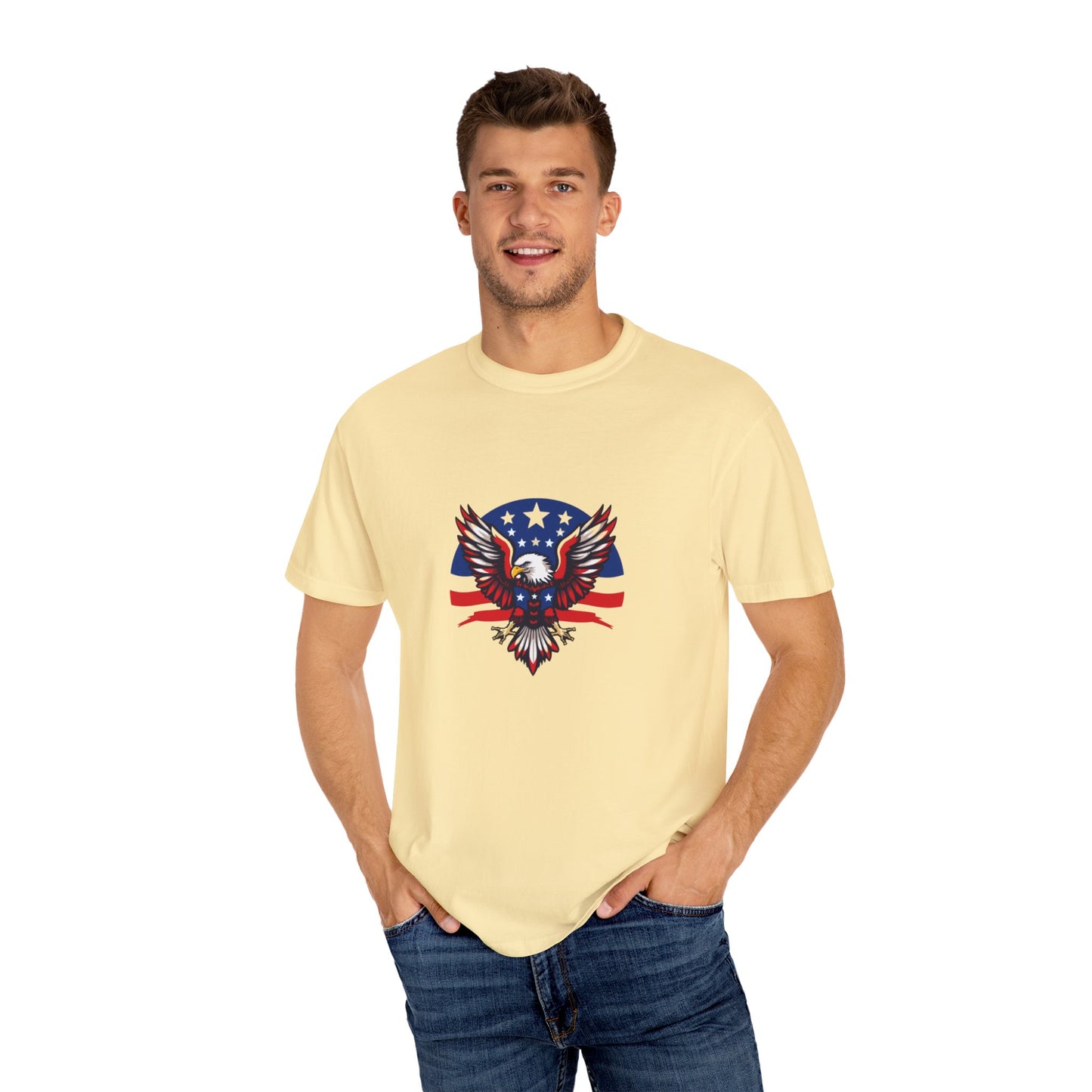 Patriotic T-Shirt with Eagle Graphic | Faith By Flag Tee, Unisex Apparel, Independence Day Shirt, Casual Wear, Gift for Veterans