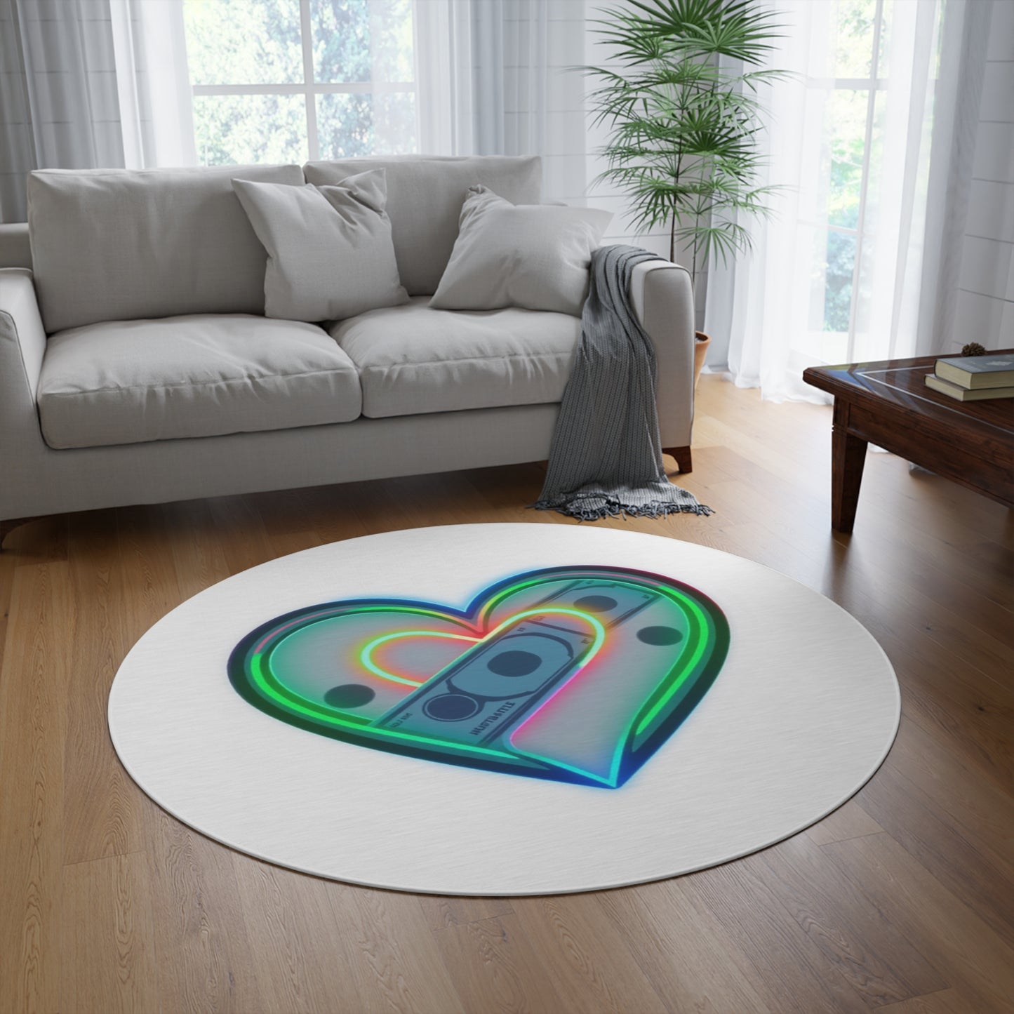 Neon Heart Round Rug - Modern Home Decor