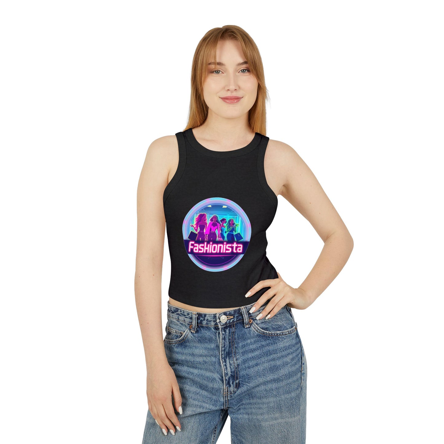 Trendy Women’s Racer Tank Top - Fashionista & Future Design, Stylish Summer Wear, Casual Fit, Festival Outfit, Gift for Her