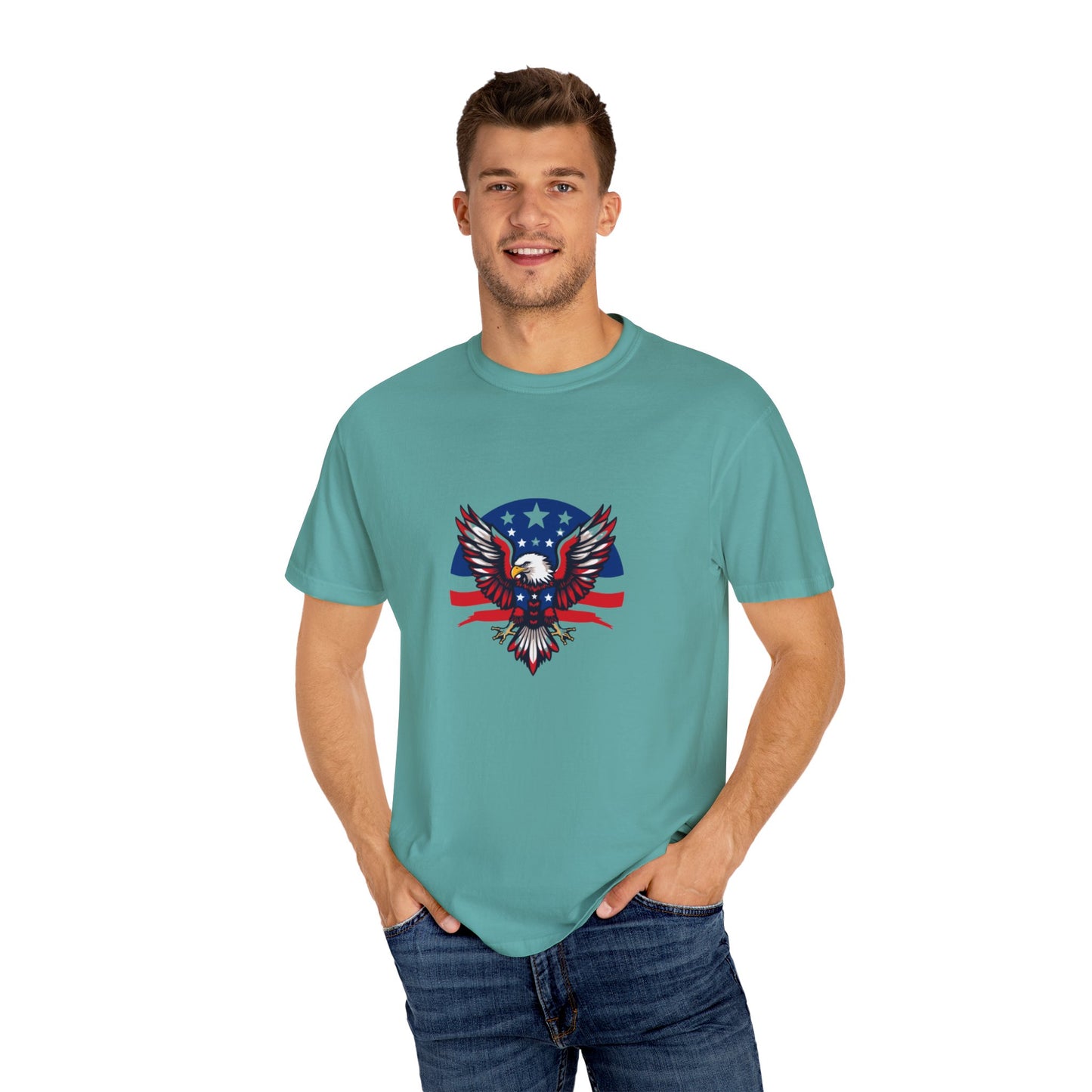 Patriotic T-Shirt with Eagle Graphic | Faith By Flag Tee, Unisex Apparel, Independence Day Shirt, Casual Wear, Gift for Veterans