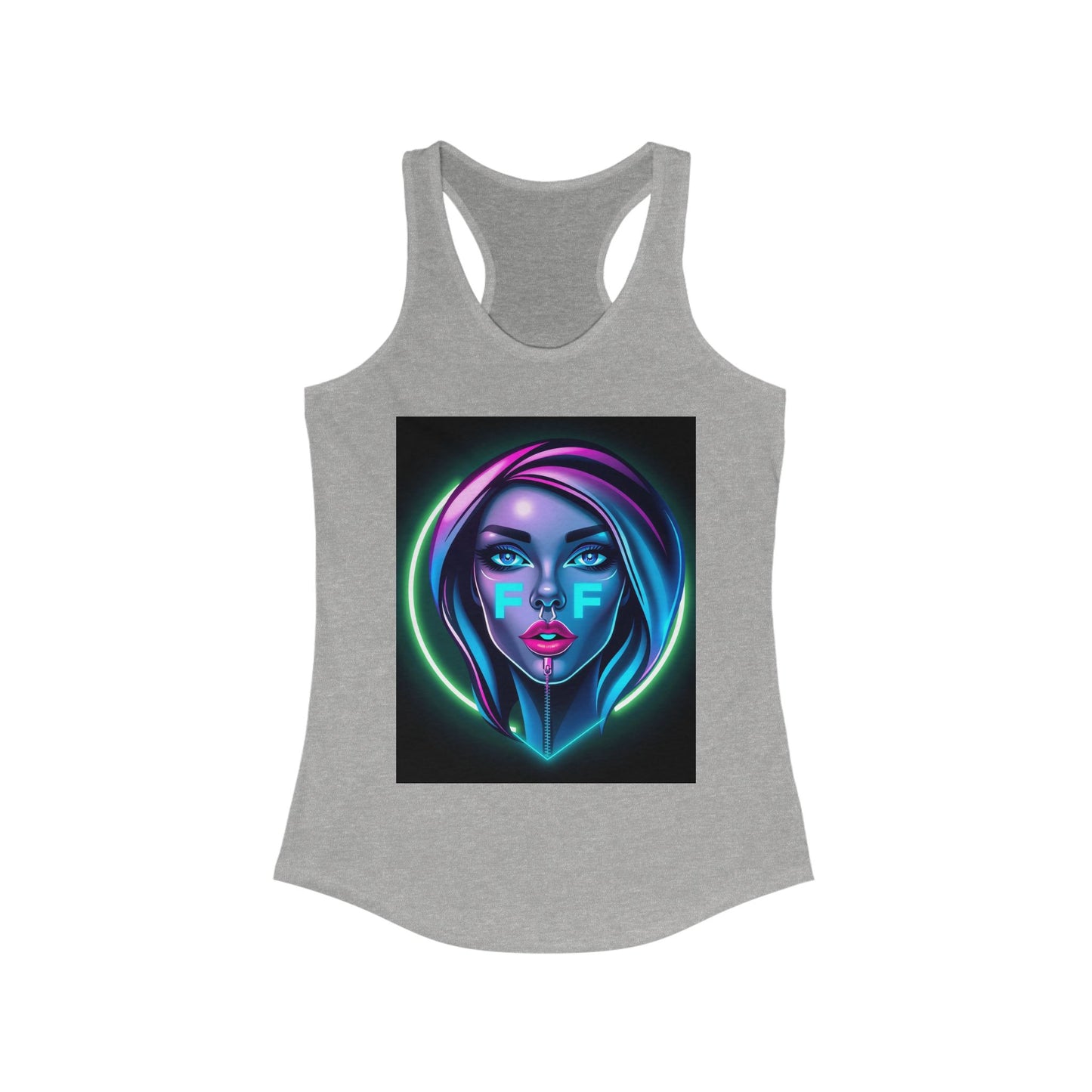 Neon Graphic Racerback Tank Top for Women, Vibrant Summer Top, Festival Wear, Casual Summer Tank, Art Lover Gift