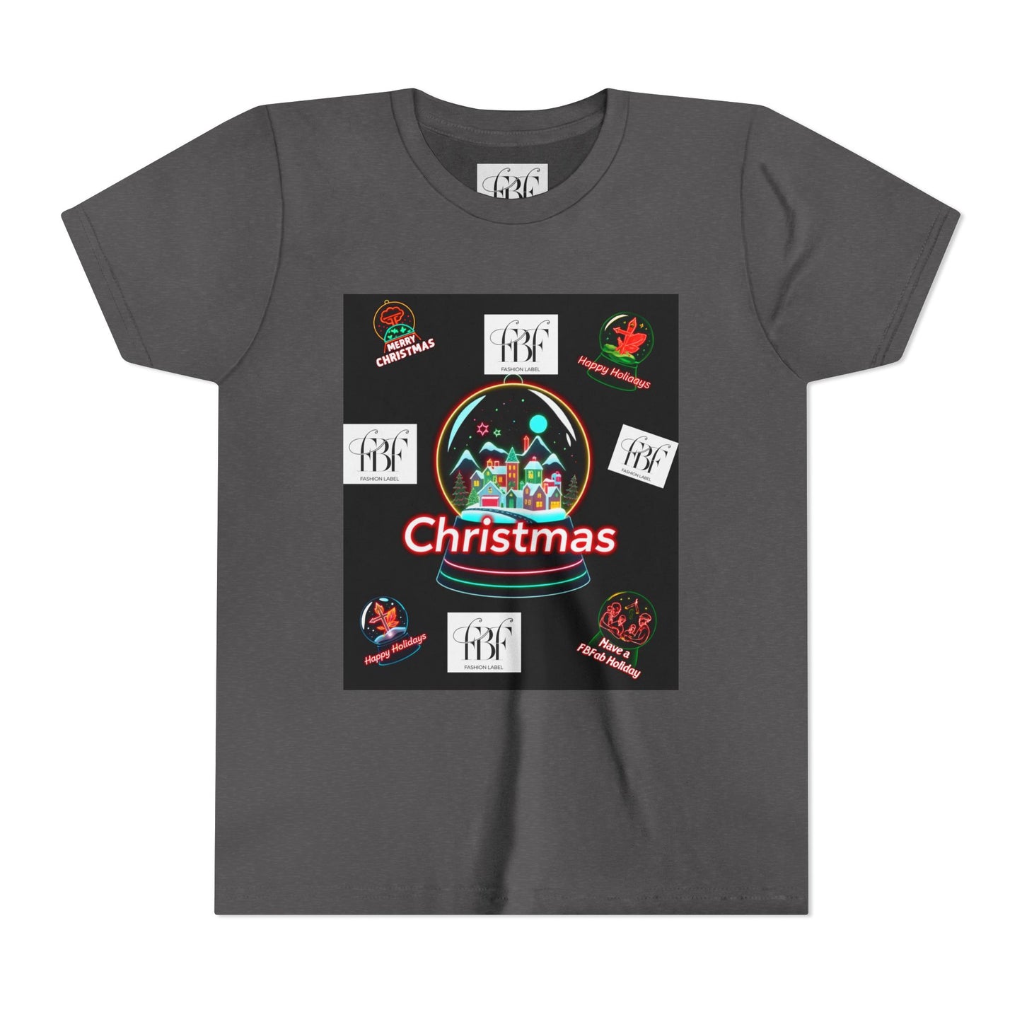 Youth Christmas Short Sleeve Tee, Holiday Tee, Xmas Gift for Kids, Fun Tee for Celebrations, Winter Festive Shirt