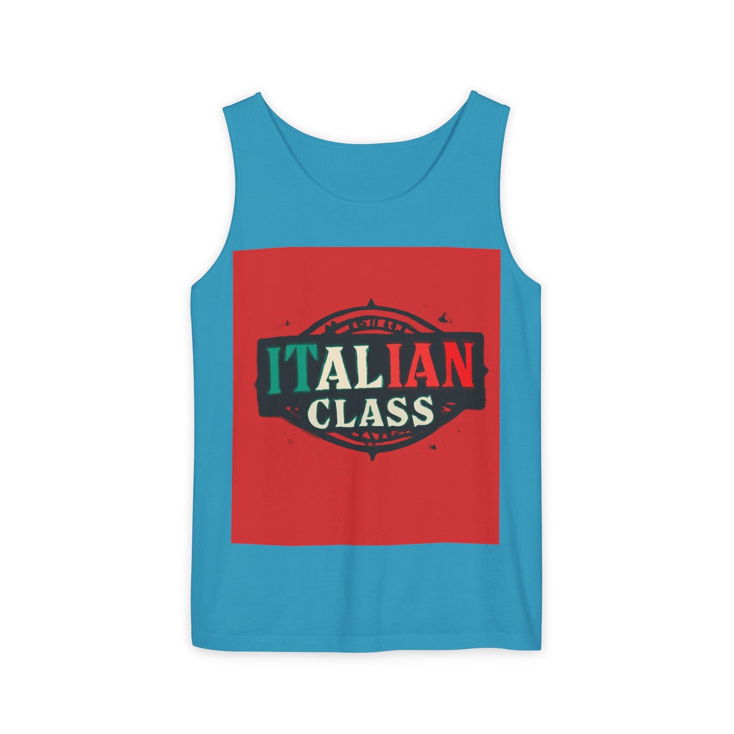 Italian Class Unisex Garment-Dyed Tank Top, Casual Summer Wear, Italian Heritage Gift, Foodie Apparel, Vacation Top