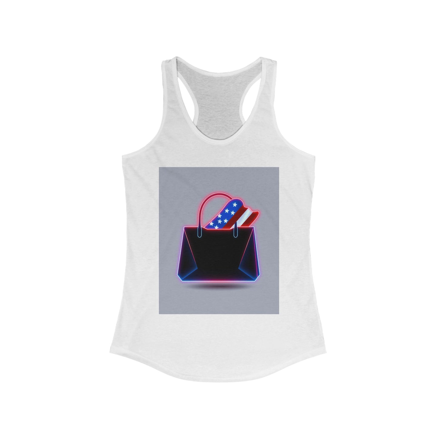 Patriotic Women's Racerback Tank with Stylish Handbag Design, Ideal for Summer, July 4th, Casual Wear, Fitness, Gifts