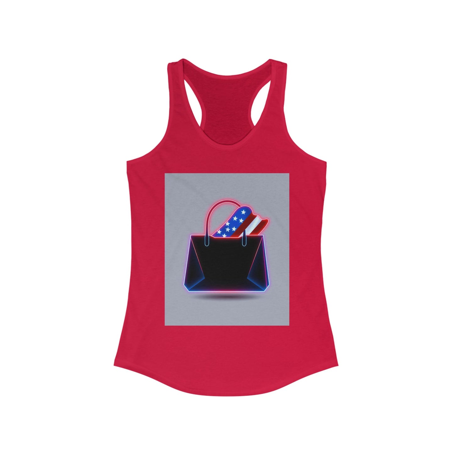 Patriotic Women's Racerback Tank with Stylish Handbag Design, Ideal for Summer, July 4th, Casual Wear, Fitness, Gifts