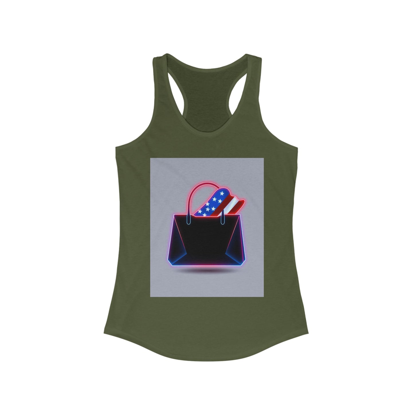 Patriotic Women's Racerback Tank with Stylish Handbag Design, Ideal for Summer, July 4th, Casual Wear, Fitness, Gifts