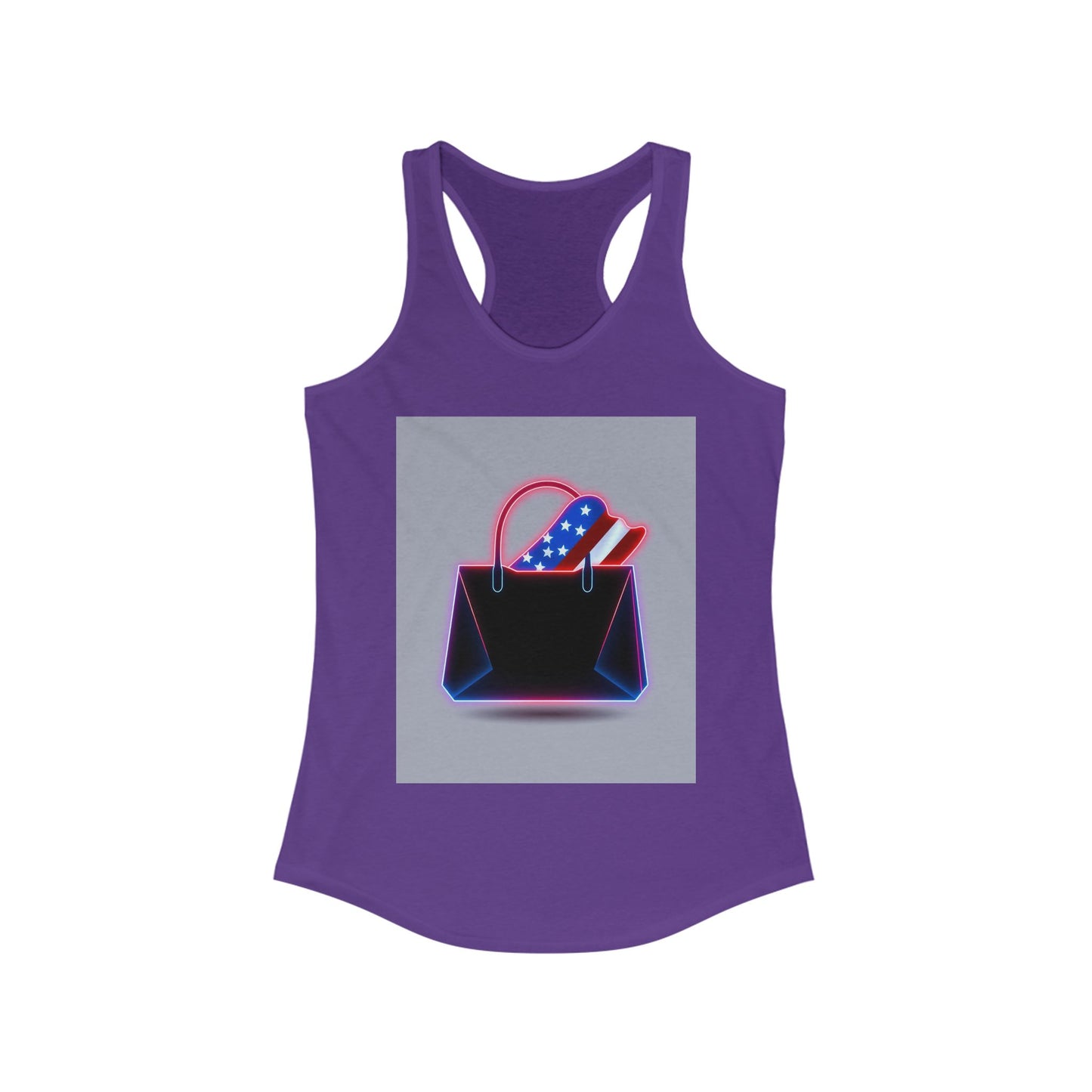 Patriotic Women's Racerback Tank with Stylish Handbag Design, Ideal for Summer, July 4th, Casual Wear, Fitness, Gifts