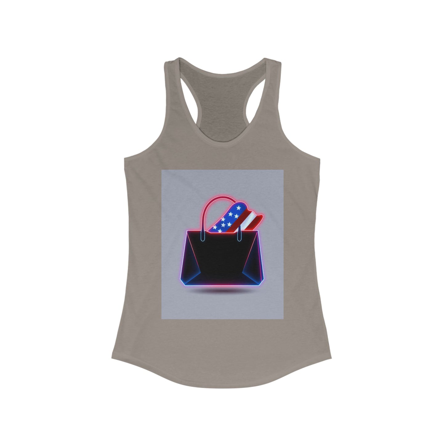 Patriotic Women's Racerback Tank with Stylish Handbag Design, Ideal for Summer, July 4th, Casual Wear, Fitness, Gifts