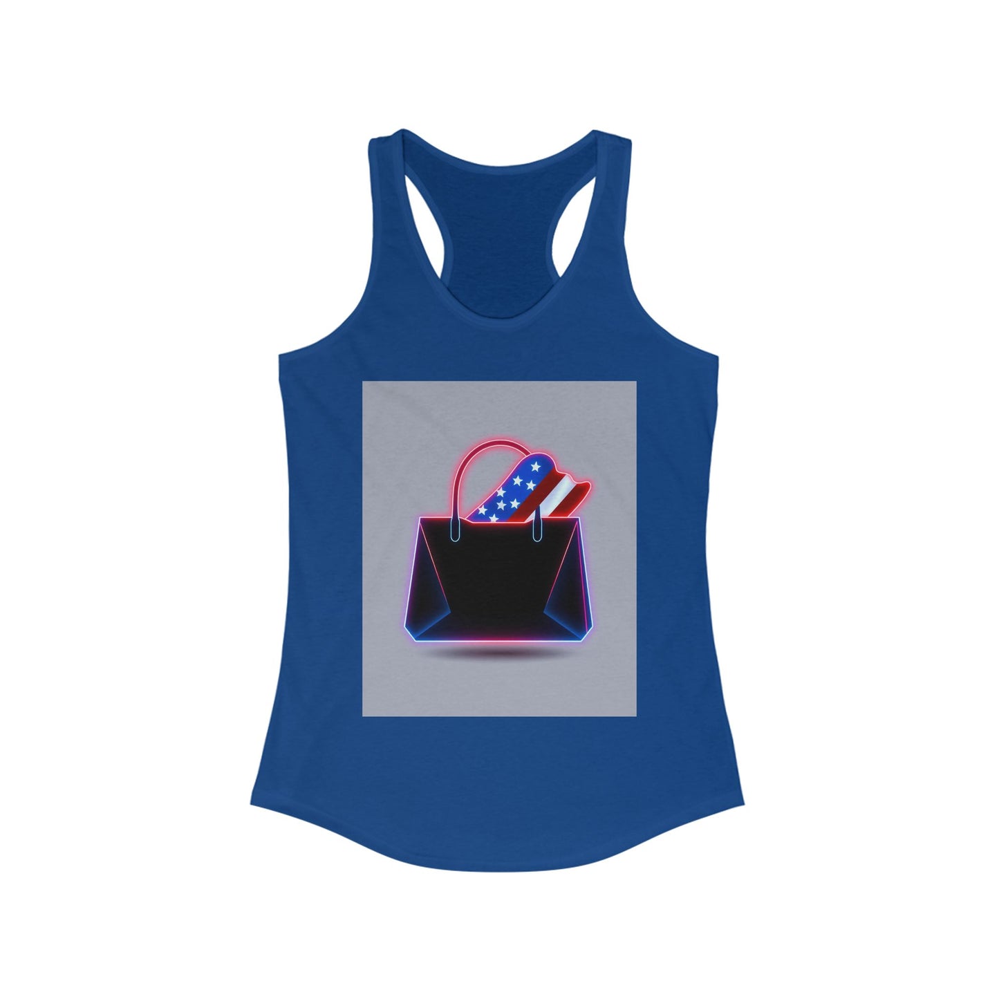 Patriotic Women's Racerback Tank with Stylish Handbag Design, Ideal for Summer, July 4th, Casual Wear, Fitness, Gifts
