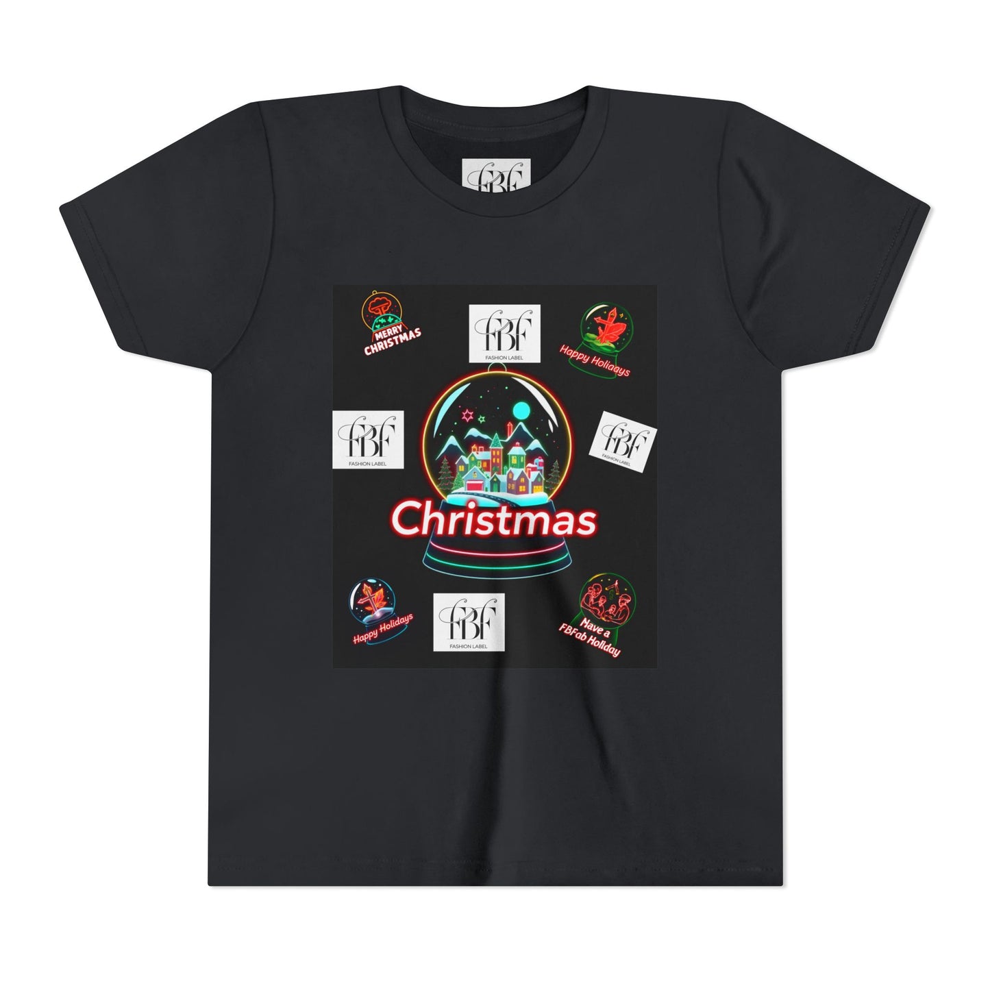 Youth Christmas Short Sleeve Tee, Holiday Tee, Xmas Gift for Kids, Fun Tee for Celebrations, Winter Festive Shirt