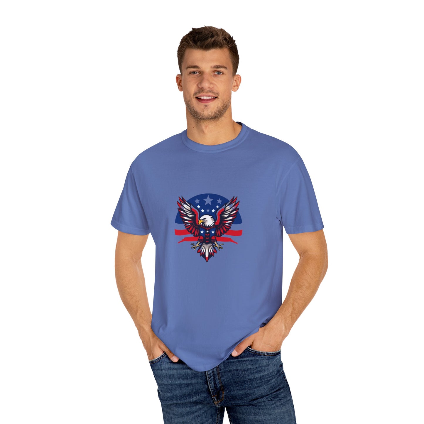 Patriotic T-Shirt with Eagle Graphic | Faith By Flag Tee, Unisex Apparel, Independence Day Shirt, Casual Wear, Gift for Veterans