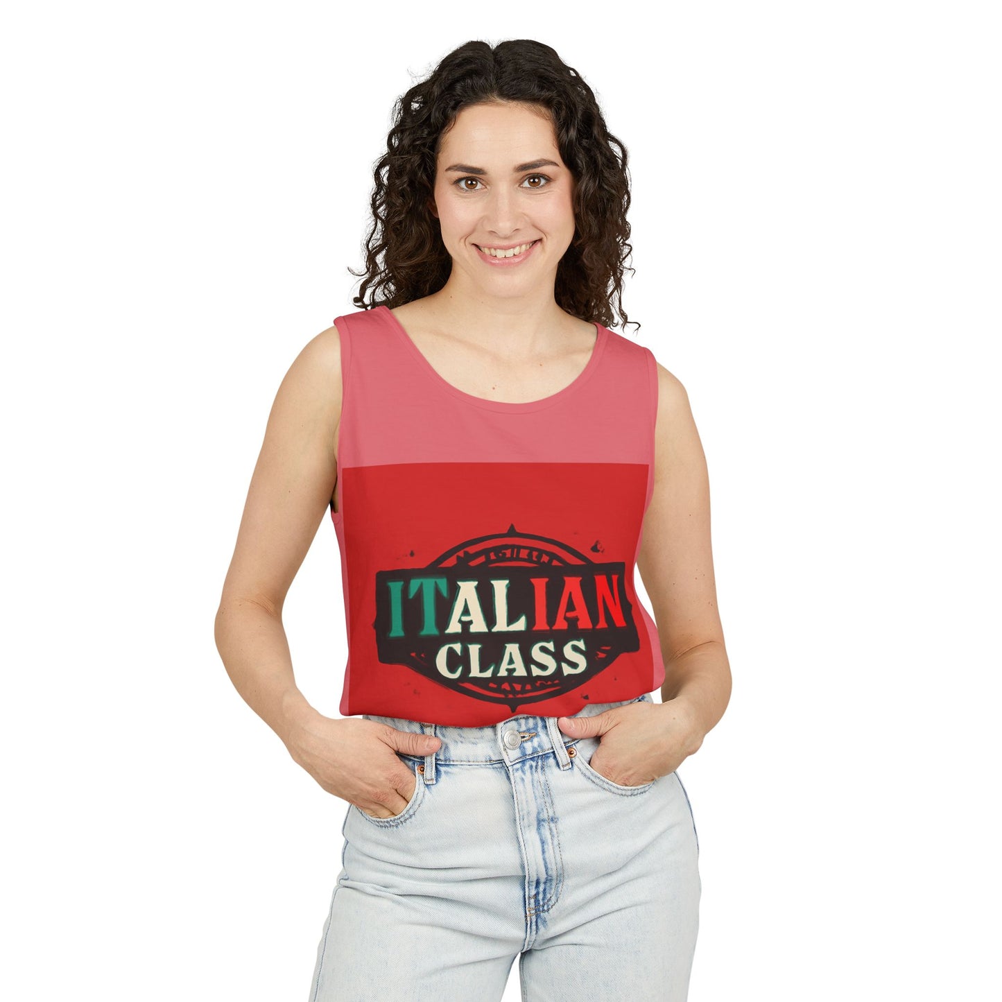 Italian Class Unisex Garment-Dyed Tank Top, Casual Summer Wear, Italian Heritage Gift, Foodie Apparel, Vacation Top