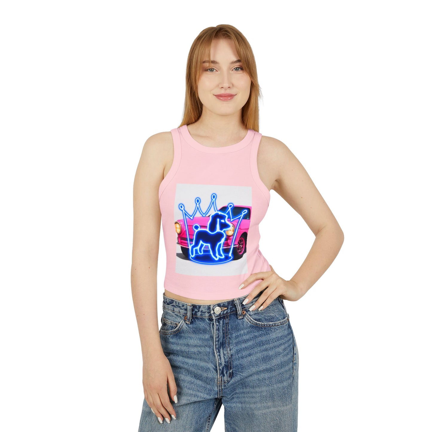 Neon Crowned Dog Racer Tank Top | Women's Casual Wear, Summer Clothing, Beach Gear, Animal Lover Gift, Fashion Statement