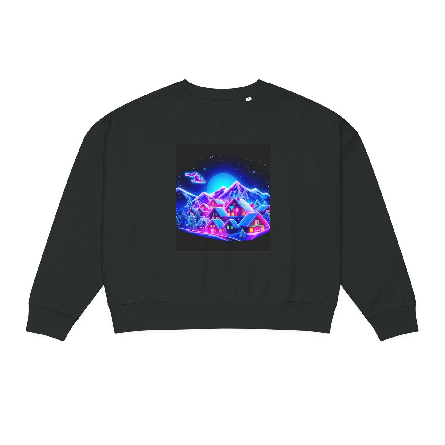 Alma Organic Crewneck Sweatshirt — Neon Retro Mountains Graphic