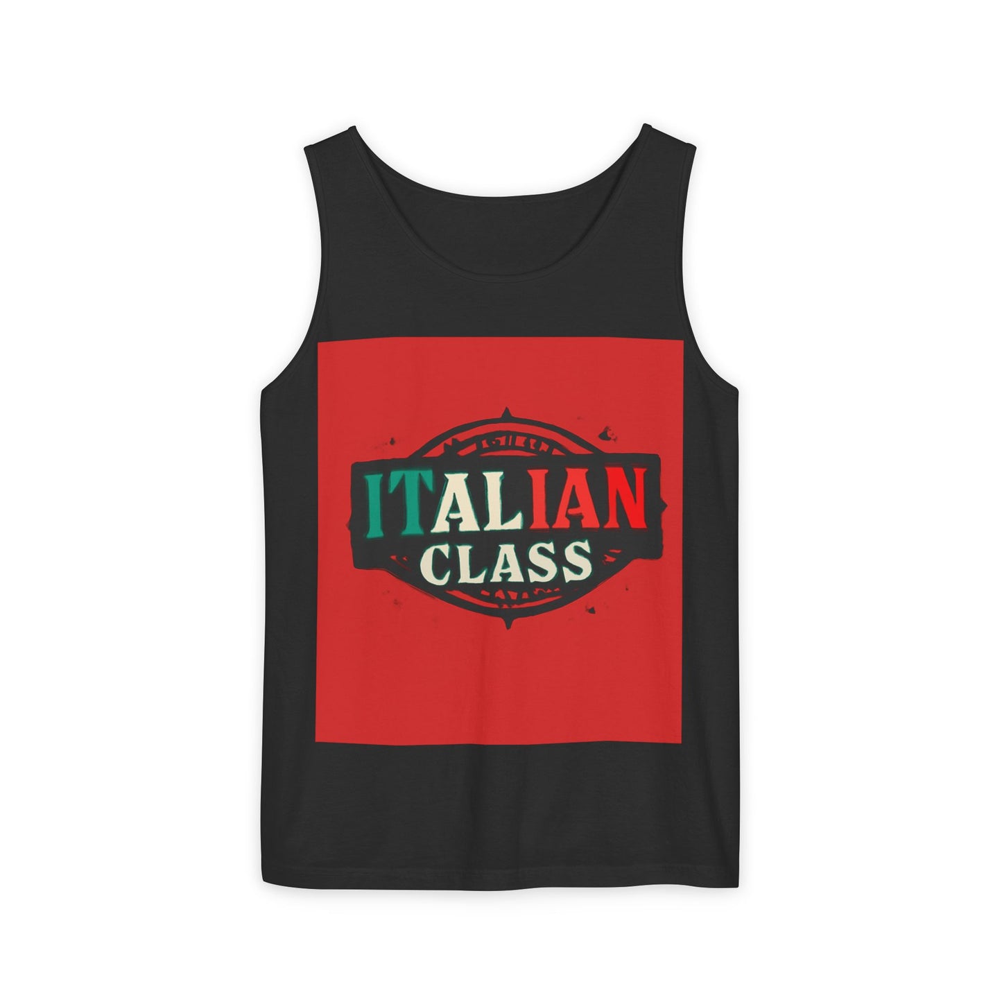 Italian Class Unisex Garment-Dyed Tank Top, Casual Summer Wear, Italian Heritage Gift, Foodie Apparel, Vacation Top
