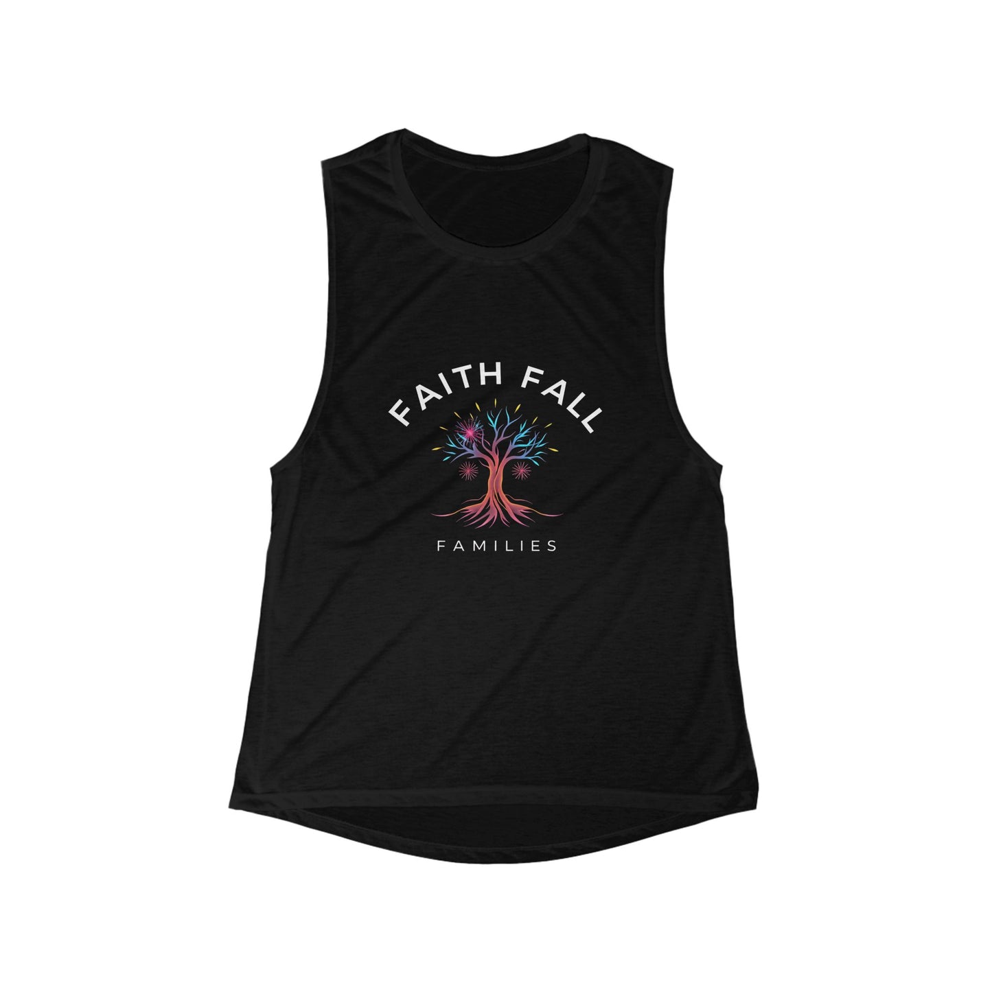 Faith Fall Families Women's Flowy Scoop Muscle Tank | Inspirational Fitness Top, Casual Summer Wear, Gift for Moms, Family Unity Tank