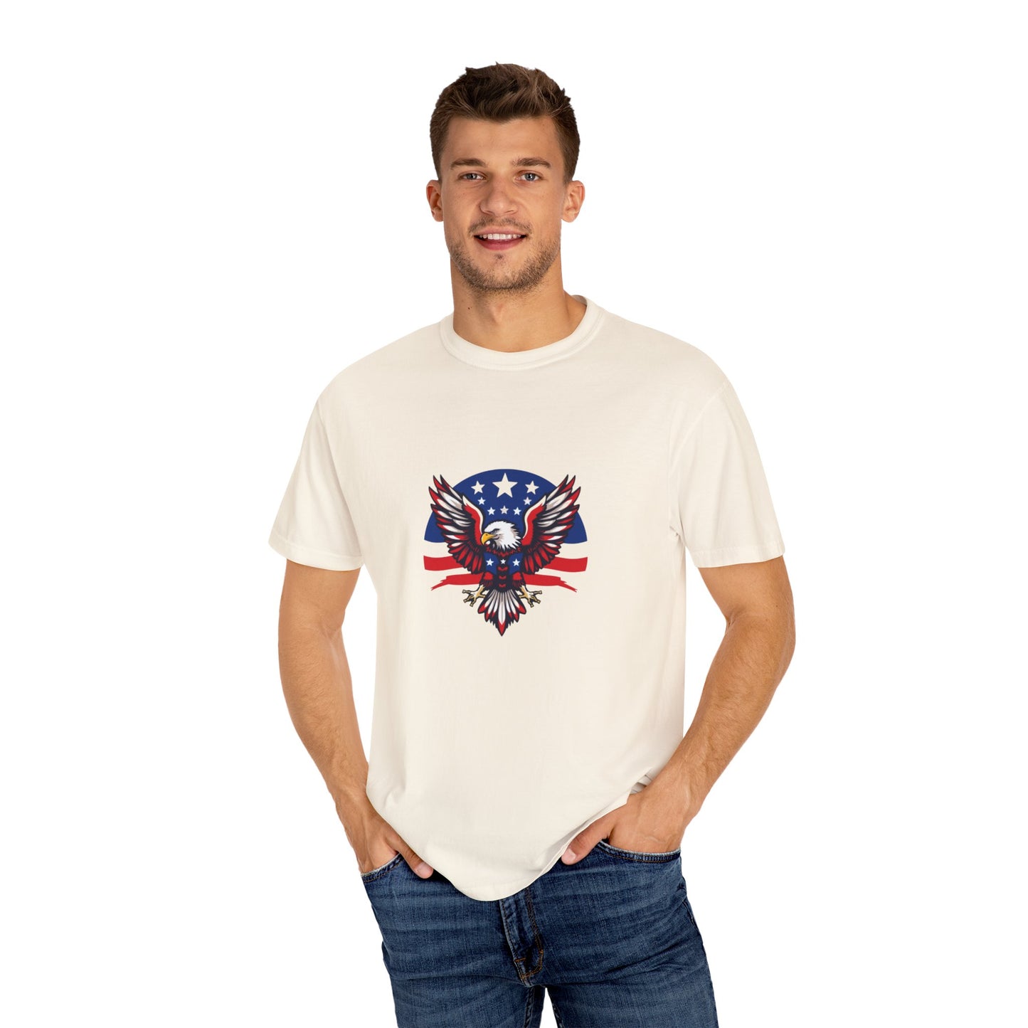 Patriotic T-Shirt with Eagle Graphic | Faith By Flag Tee, Unisex Apparel, Independence Day Shirt, Casual Wear, Gift for Veterans
