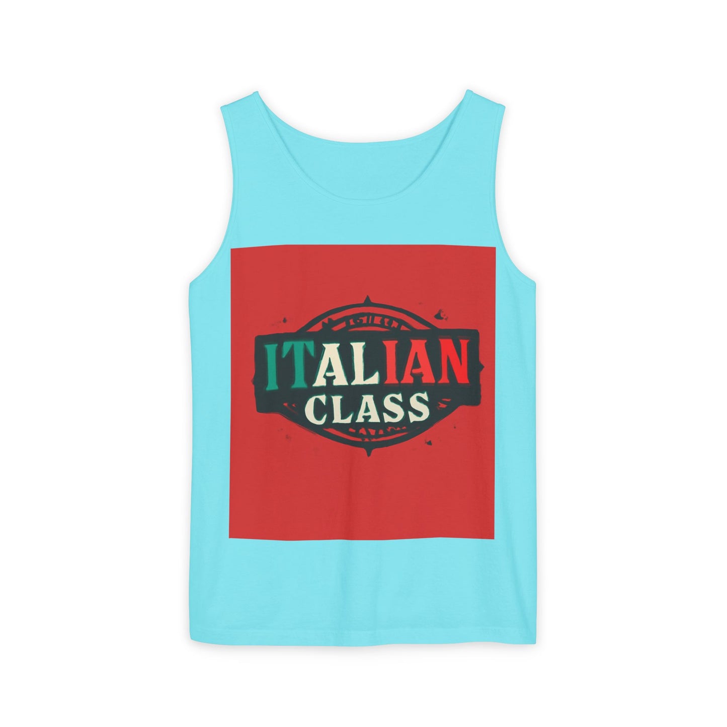 Italian Class Unisex Garment-Dyed Tank Top, Casual Summer Wear, Italian Heritage Gift, Foodie Apparel, Vacation Top
