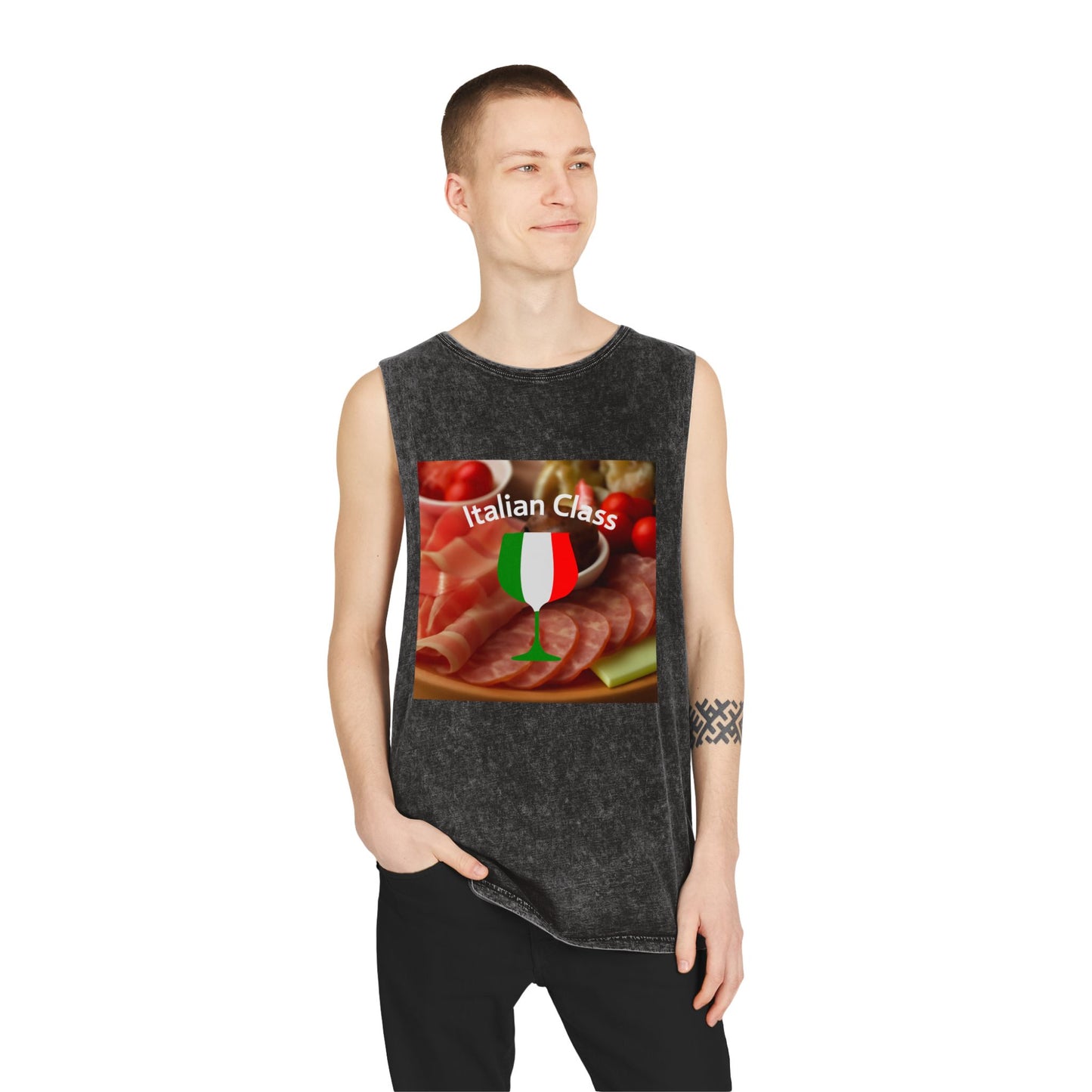 Italian Class Unisex Stonewash Tank Top | Casual Summer Wear, Gift for Food Lovers, BBQ Attire, Vacation Apparel, Culinary Humor