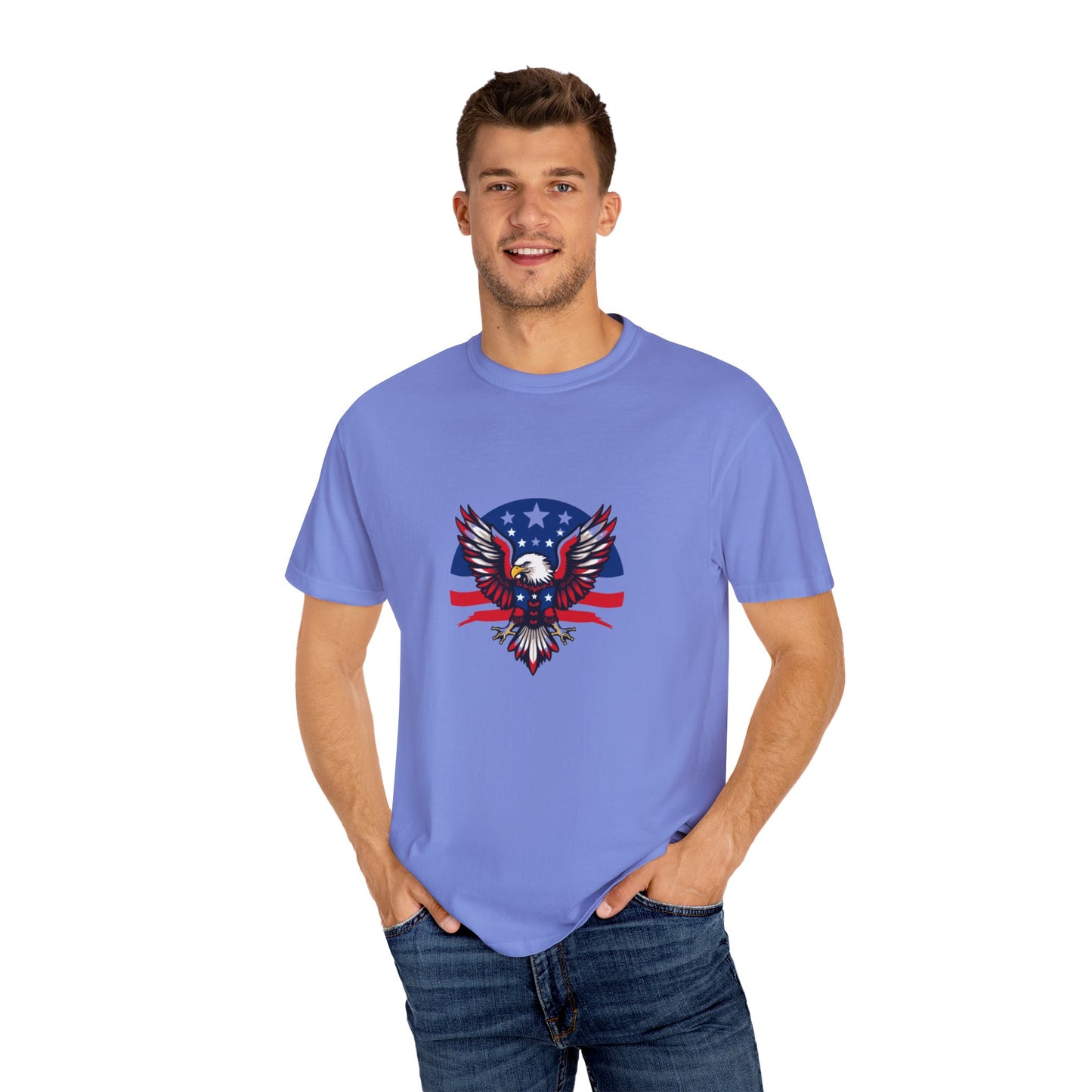 Patriotic T-Shirt with Eagle Graphic | Faith By Flag Tee, Unisex Apparel, Independence Day Shirt, Casual Wear, Gift for Veterans