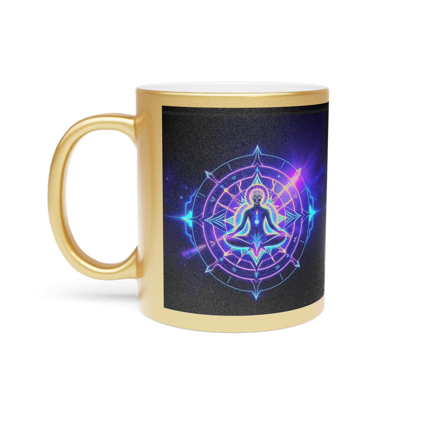 Spiritual Metallic Mug - Meditation Design, Cosmic Coffee Cup, Chakra Gift, Unique Tea Mug, Mindfulness Decor