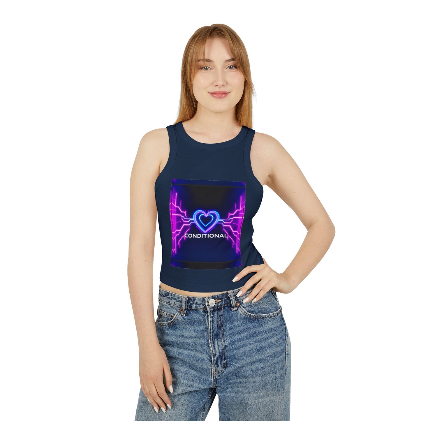 Neon Heart Racerback Tank Top, Trendy Crop Top, Party Attire, Summer Essential, Festival Wear, Gift for Her