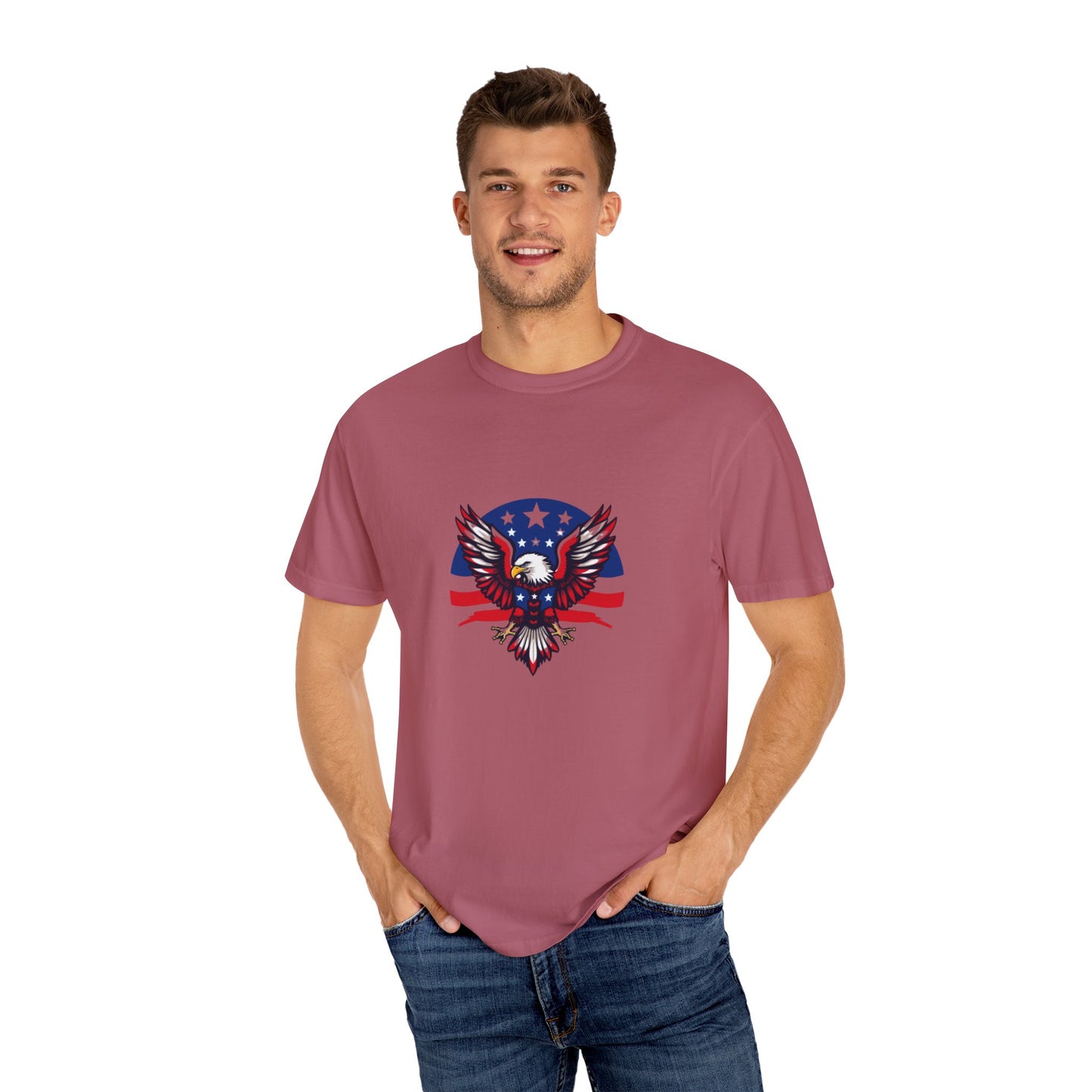 Patriotic T-Shirt with Eagle Graphic | Faith By Flag Tee, Unisex Apparel, Independence Day Shirt, Casual Wear, Gift for Veterans