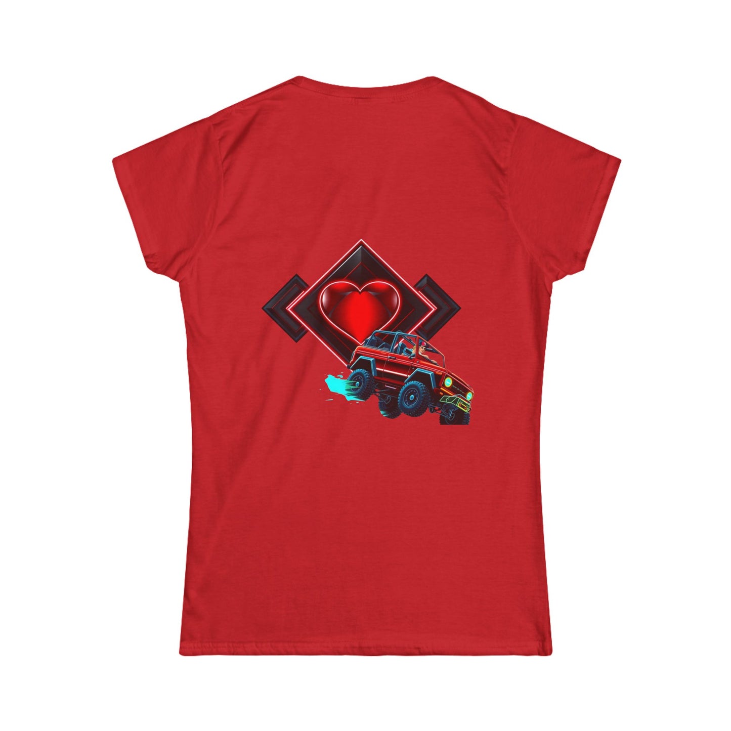 Retro Rally Women's Tee — Neon Muscle Car Graphic (Heart Back Print)