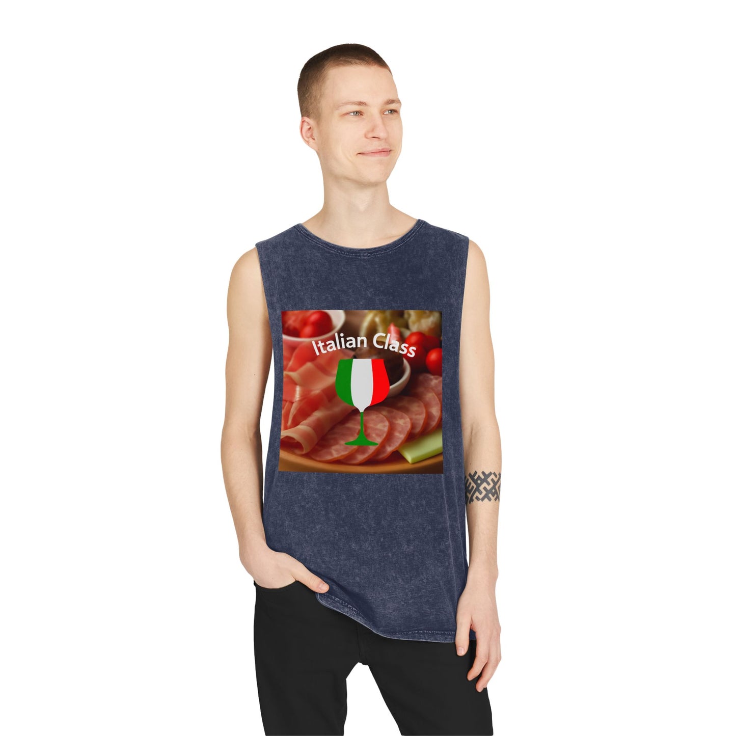 Italian Class Unisex Stonewash Tank Top | Casual Summer Wear, Gift for Food Lovers, BBQ Attire, Vacation Apparel, Culinary Humor
