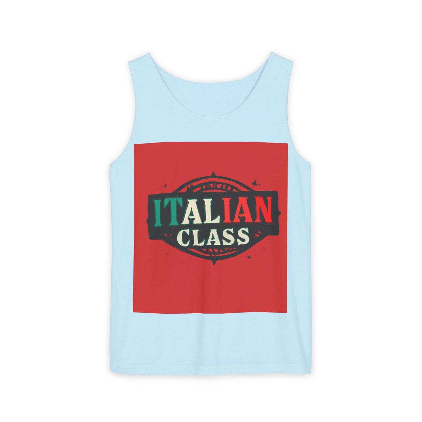 Italian Class Unisex Garment-Dyed Tank Top, Casual Summer Wear, Italian Heritage Gift, Foodie Apparel, Vacation Top