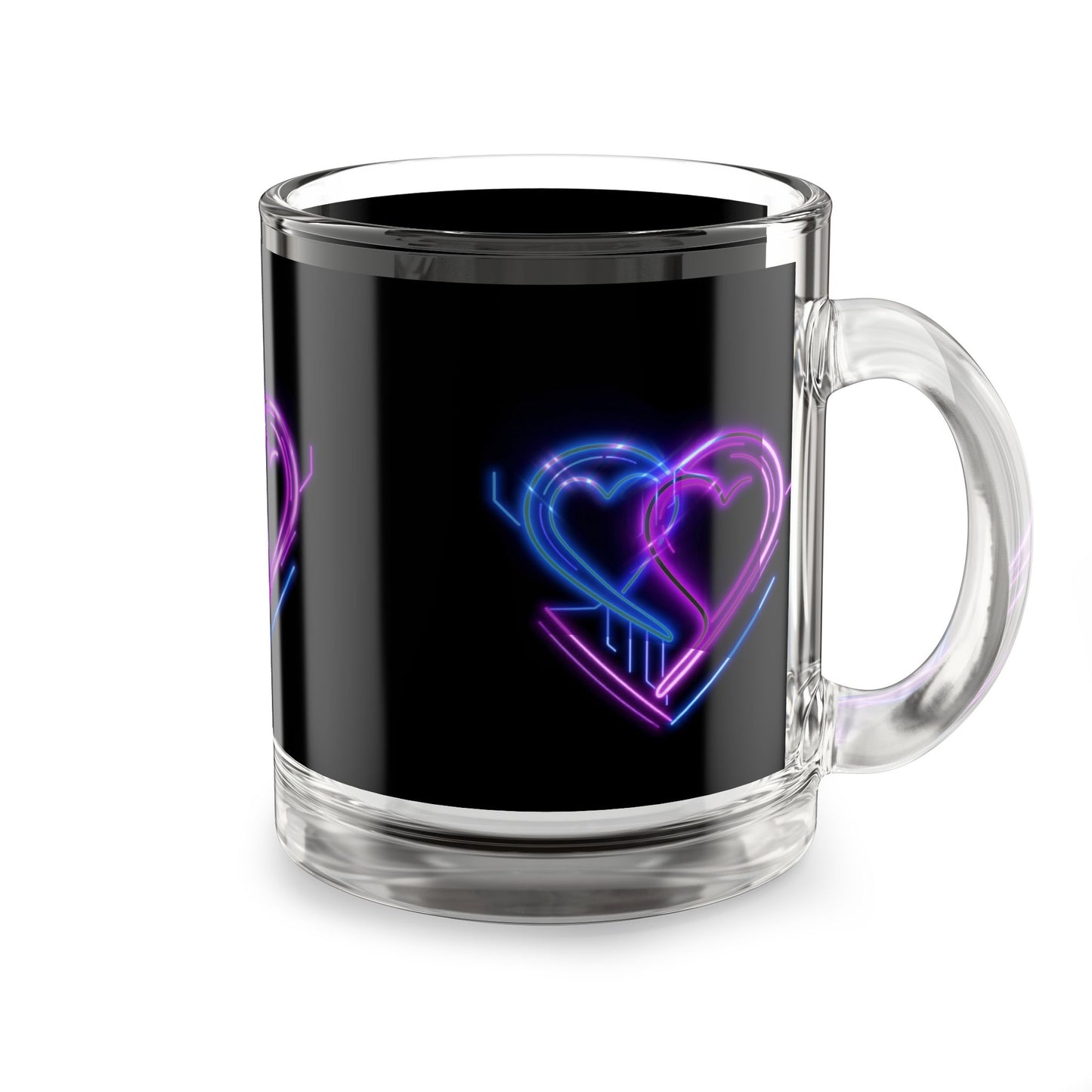 Neon Heart Glass Mug, 10oz, Stylish Coffee Cup, Love Gift, Valentine's Day, Couple's Mug