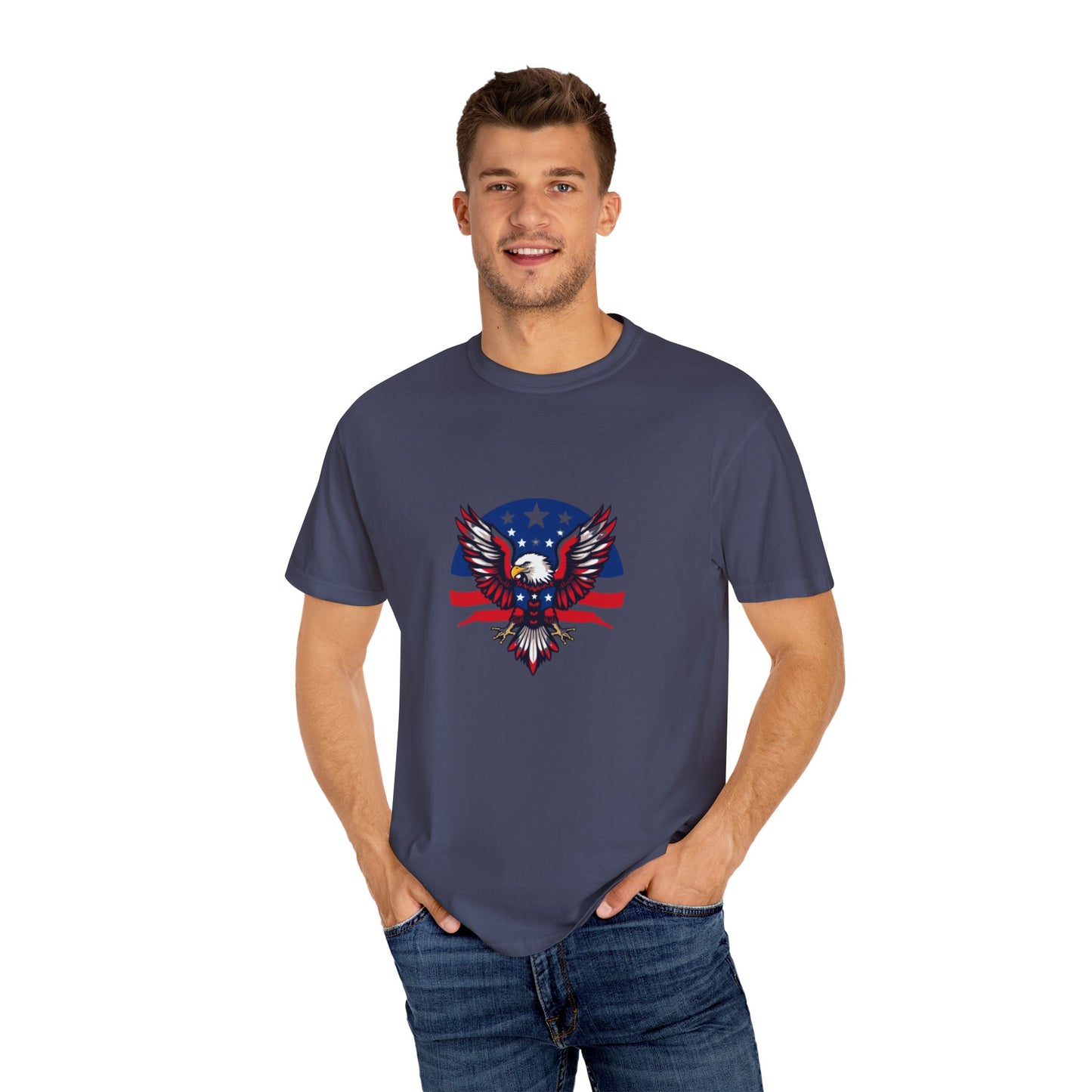 Patriotic T-Shirt with Eagle Graphic | Faith By Flag Tee, Unisex Apparel, Independence Day Shirt, Casual Wear, Gift for Veterans