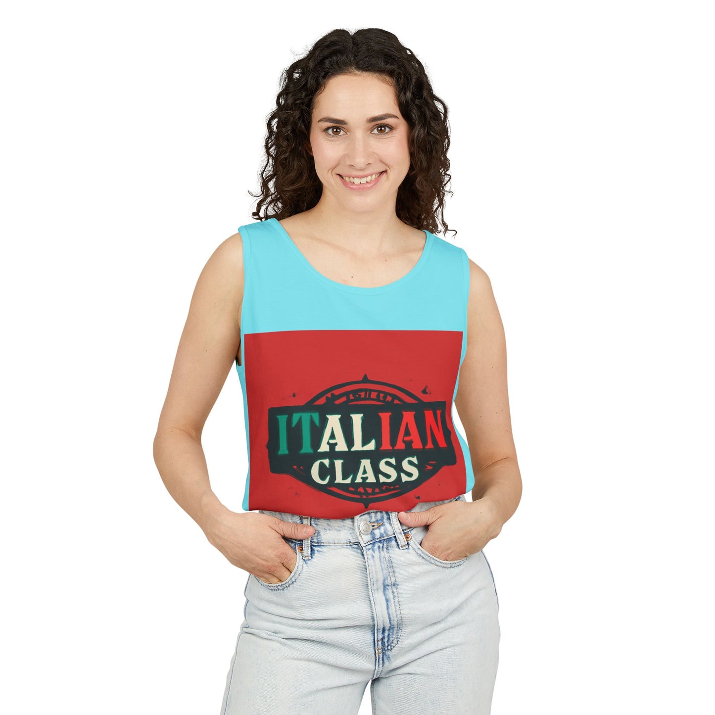 Italian Class Unisex Garment-Dyed Tank Top, Casual Summer Wear, Italian Heritage Gift, Foodie Apparel, Vacation Top