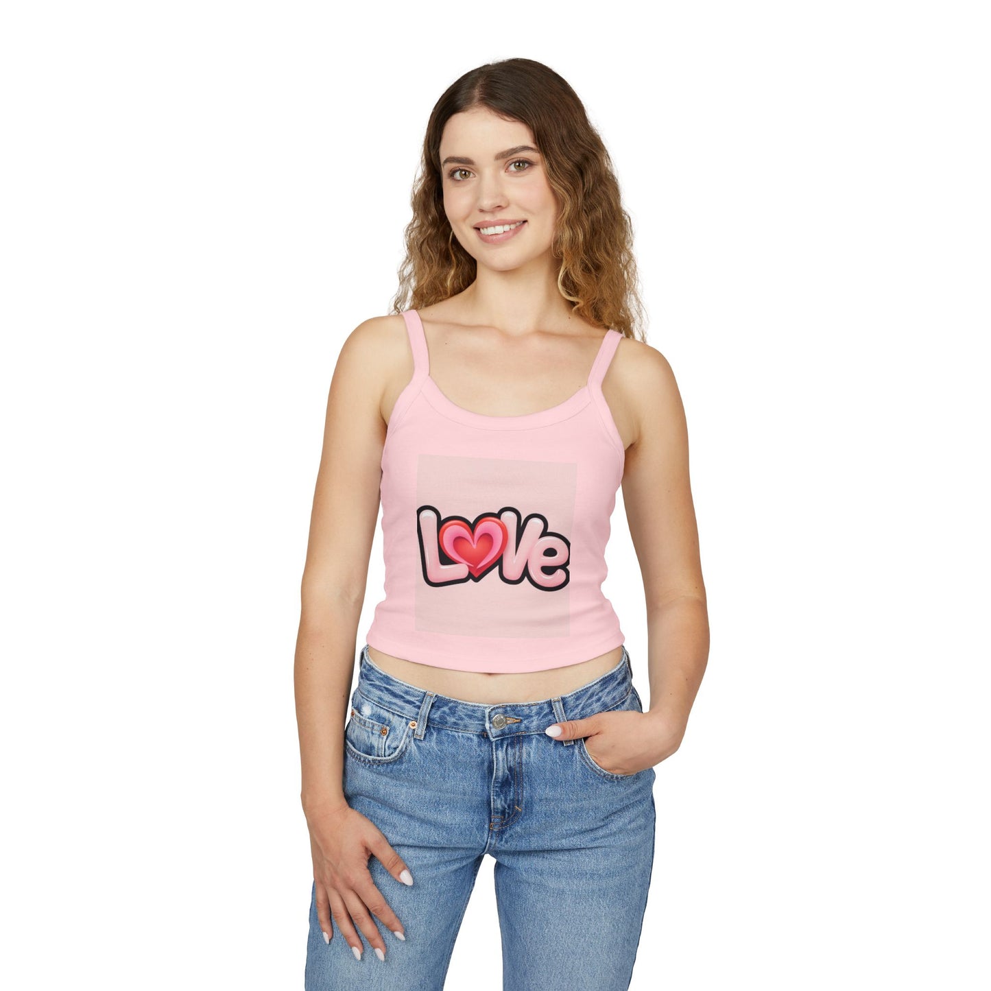 Cute Love Graphic Women's Spaghetti Strap Tank Top - Perfect for Valentine's Day and Casual Style