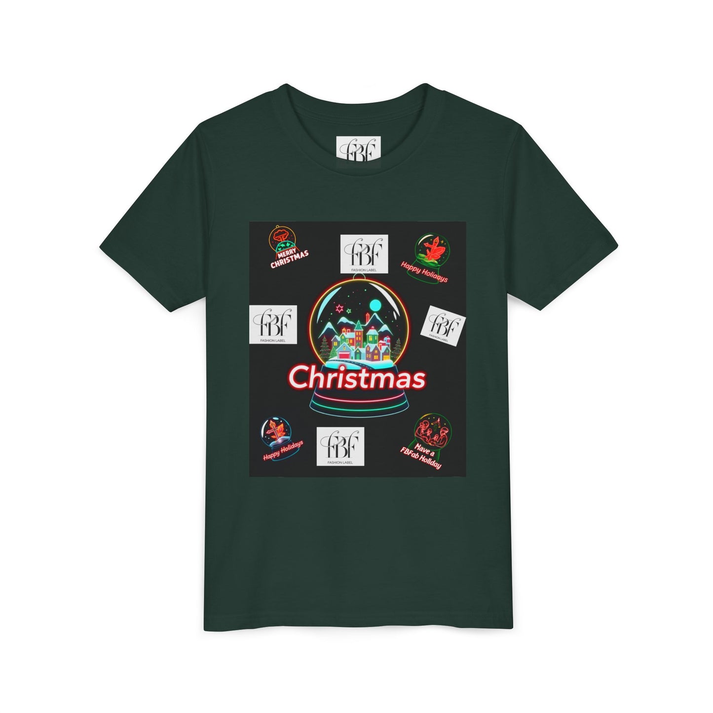 Youth Christmas Short Sleeve Tee, Holiday Tee, Xmas Gift for Kids, Fun Tee for Celebrations, Winter Festive Shirt