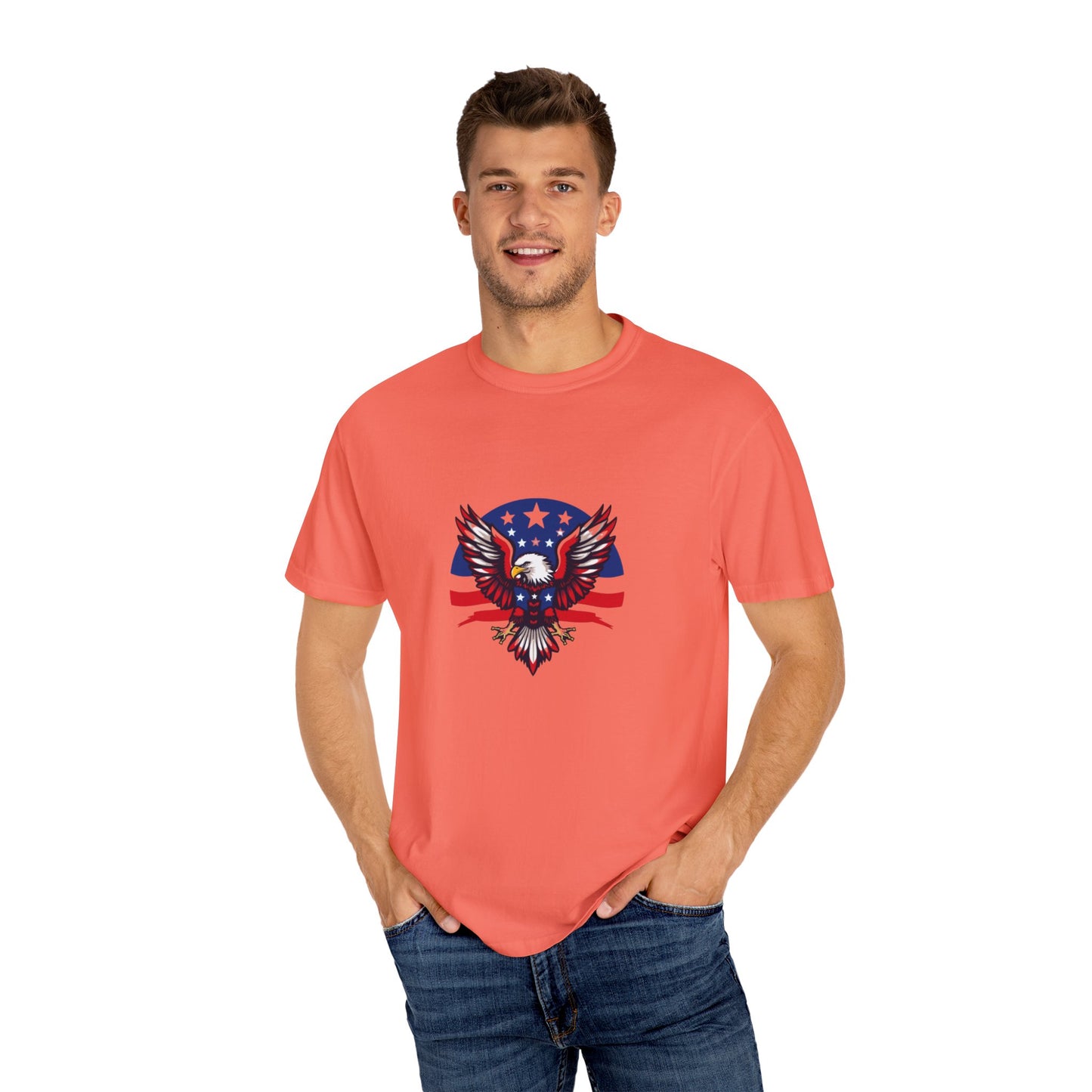 Patriotic T-Shirt with Eagle Graphic | Faith By Flag Tee, Unisex Apparel, Independence Day Shirt, Casual Wear, Gift for Veterans