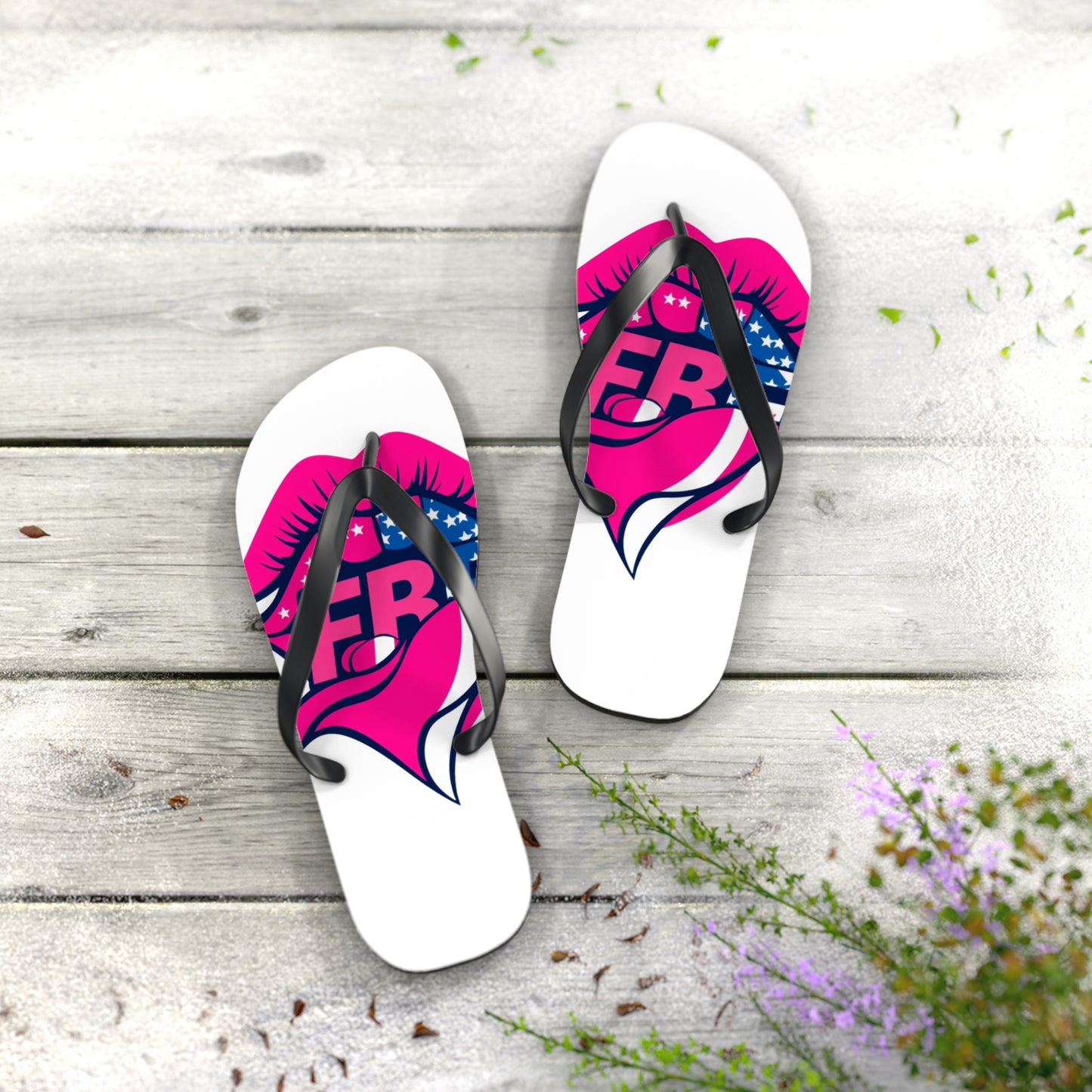 Patriotic Flip Flops with Kiss Design | Fun Summer Footwear, Vacation Sandals, Memorial Day, 4th of July, Beachwear
