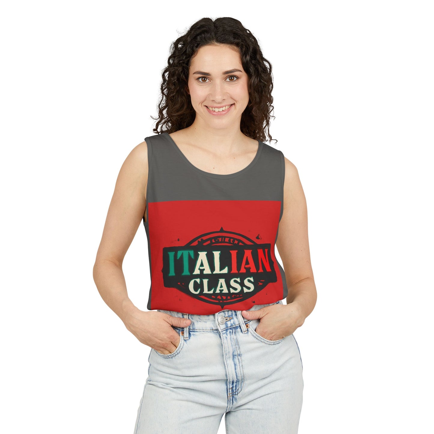 Italian Class Unisex Garment-Dyed Tank Top, Casual Summer Wear, Italian Heritage Gift, Foodie Apparel, Vacation Top